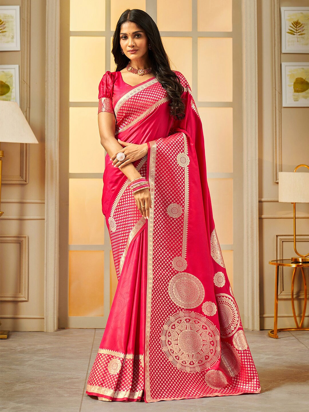 

Mitera Woven Design Zari Banarasi Saree, Pink