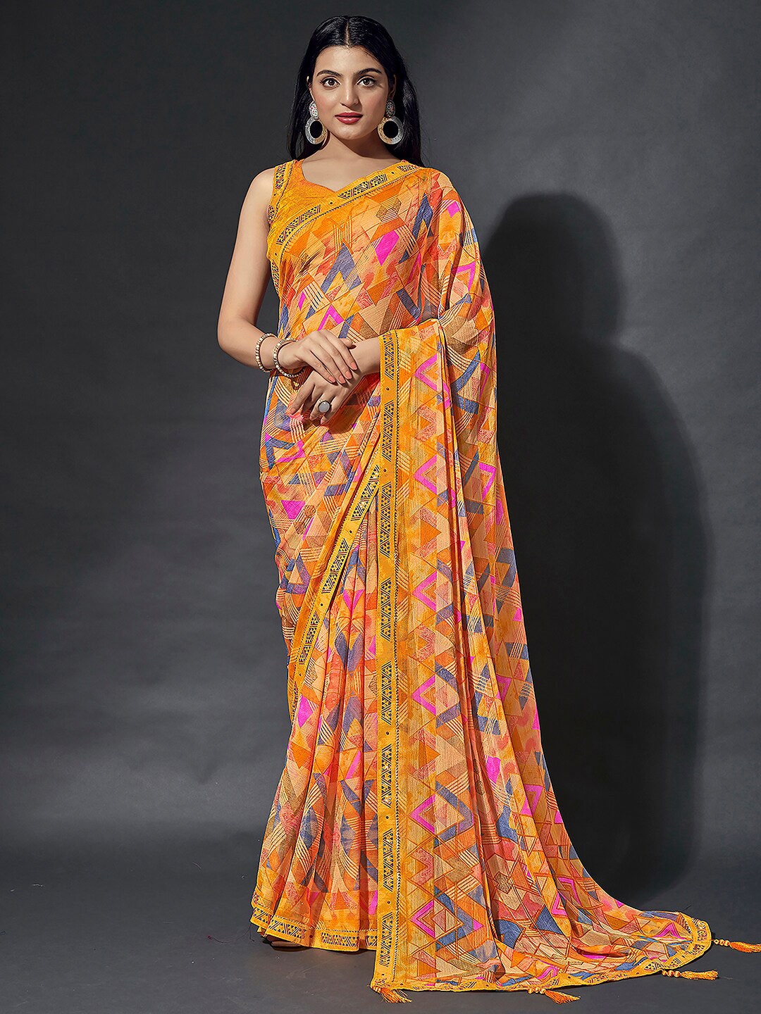 

Mitera Gotta Patti Poly Chiffon Saree, Yellow