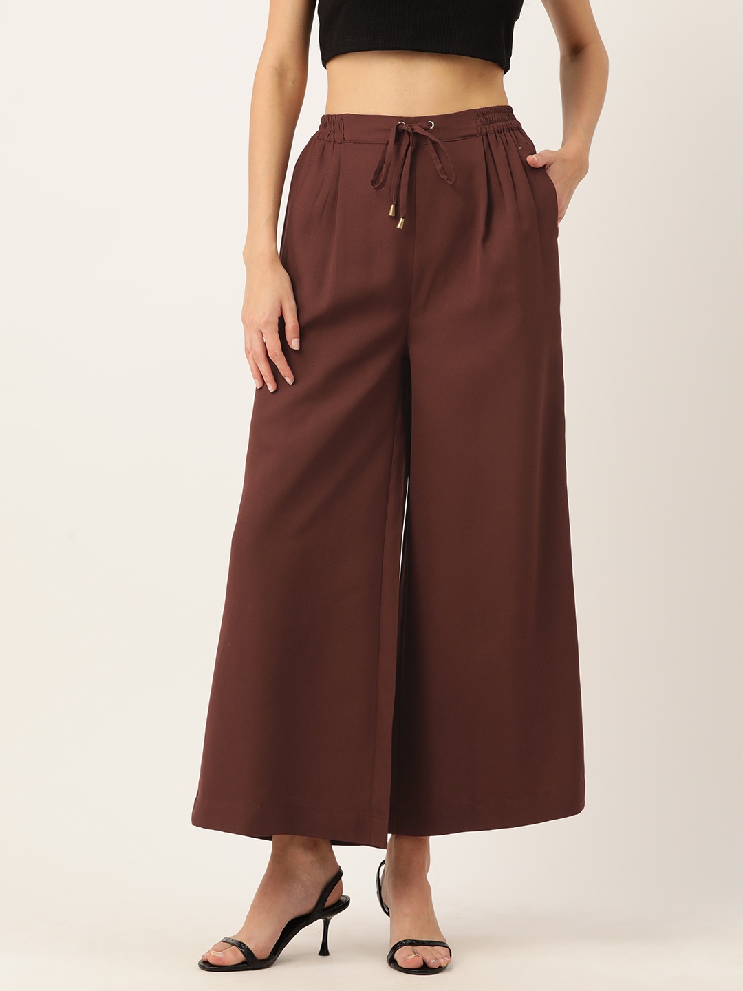 

Rue Collection Relaxed Loose Fit High-Rise Pleated Culottes, Brown