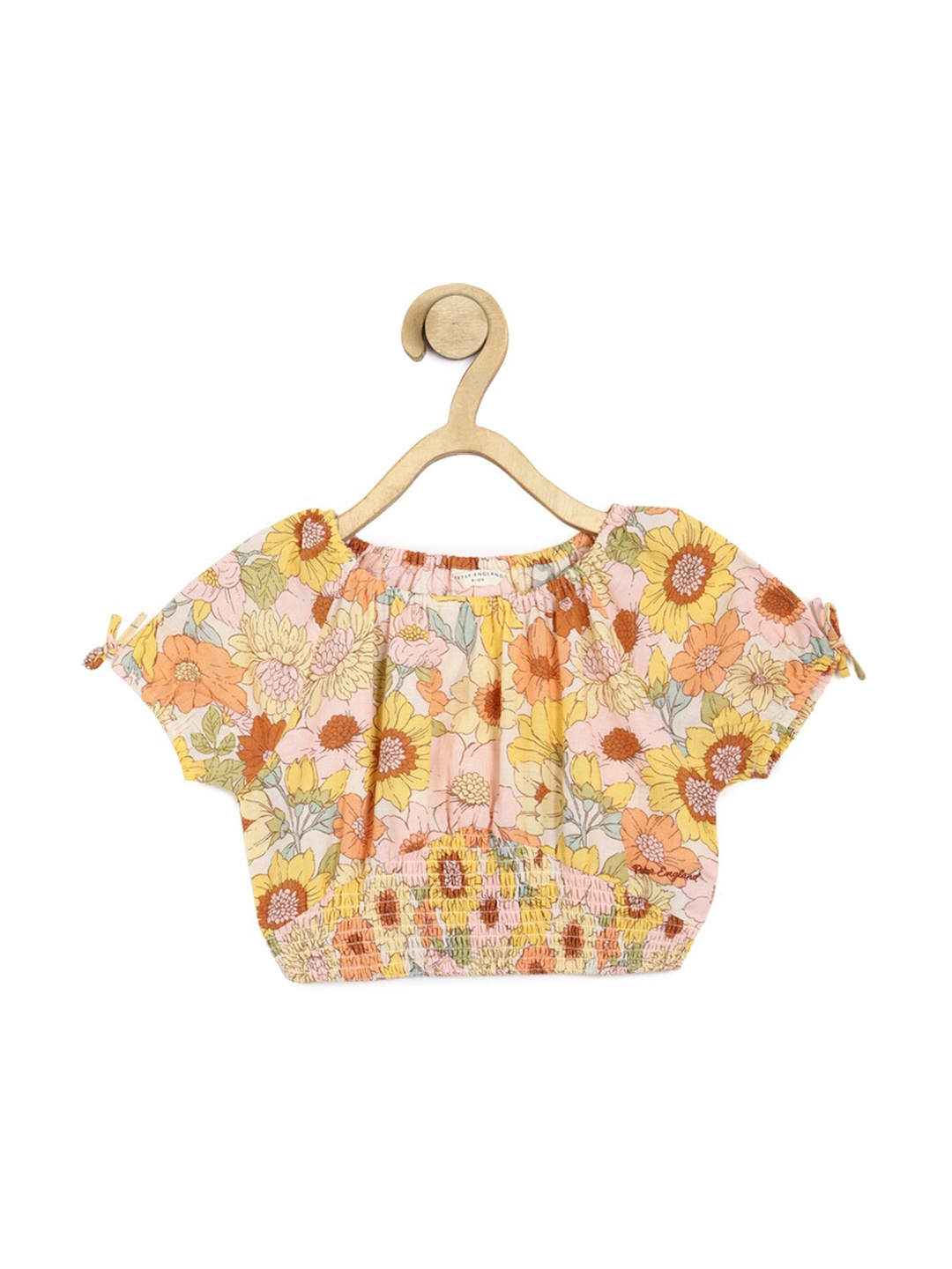 

Peter England Floral Printed Extended Sleeves Smocked Cotton Blouson Top, Beige