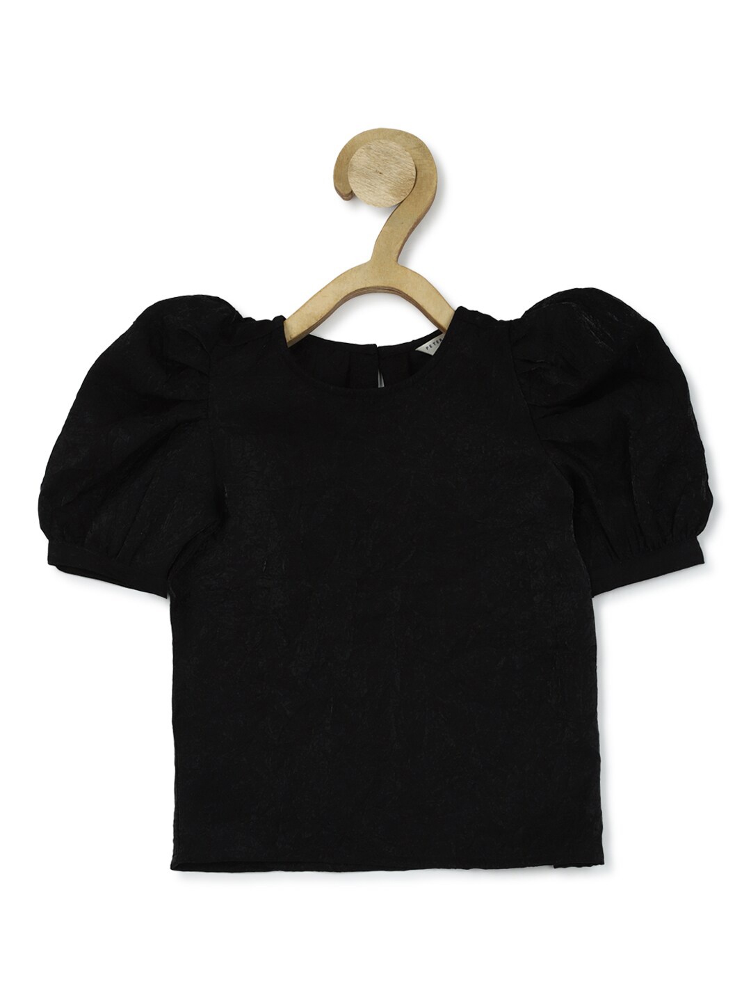 

Peter England Round Neck Puff Sleeves Top, Black