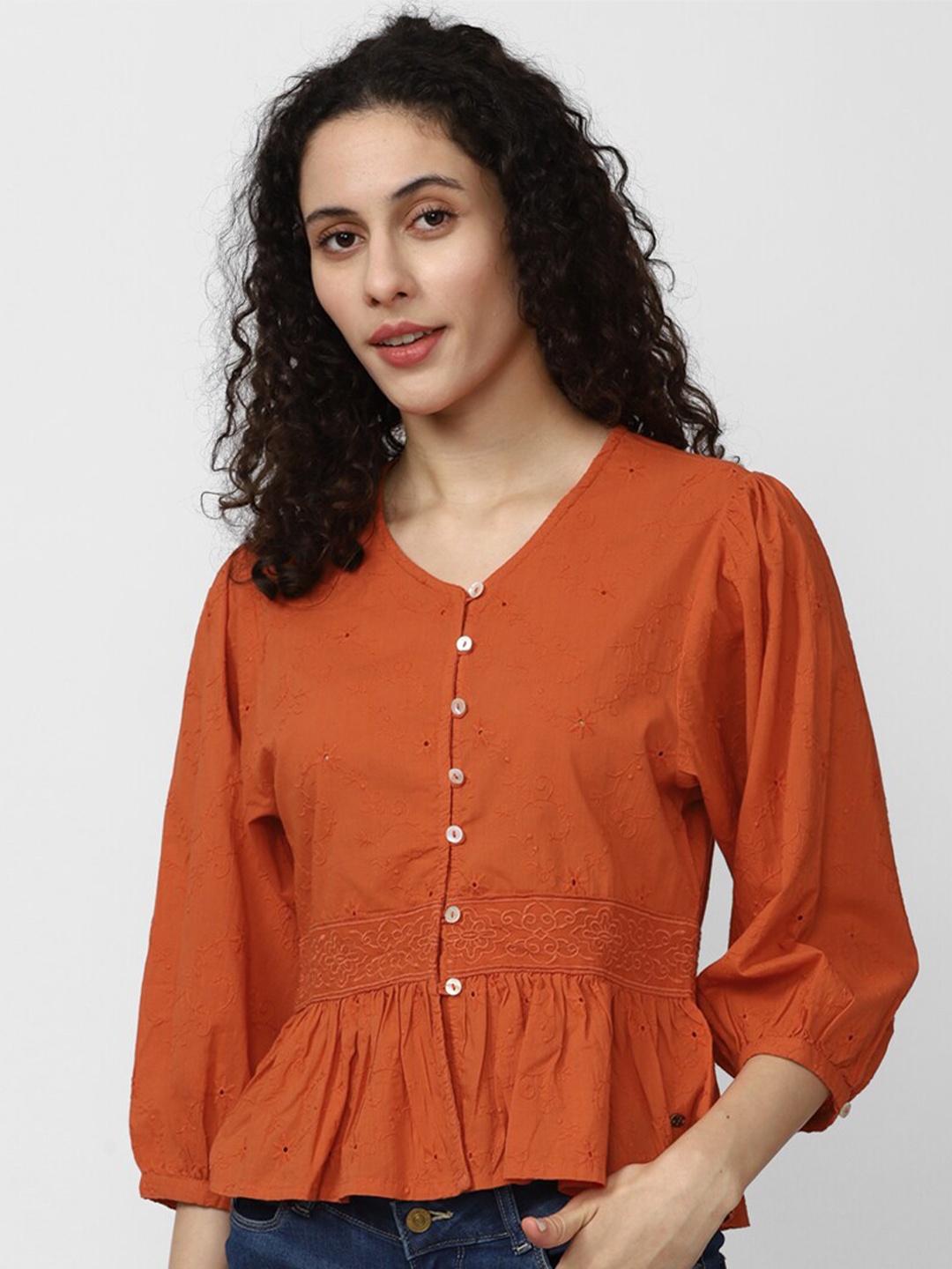 

Van Heusen Woman Pure Cotton Peplum Top, Orange