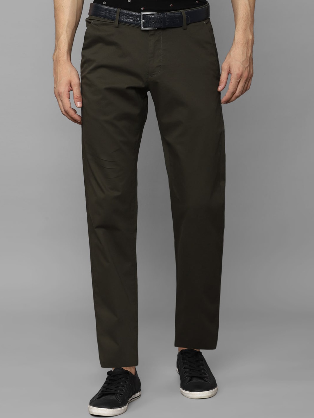 

Allen Solly Men Textured Tailored Slim Fit Trousers, Olive