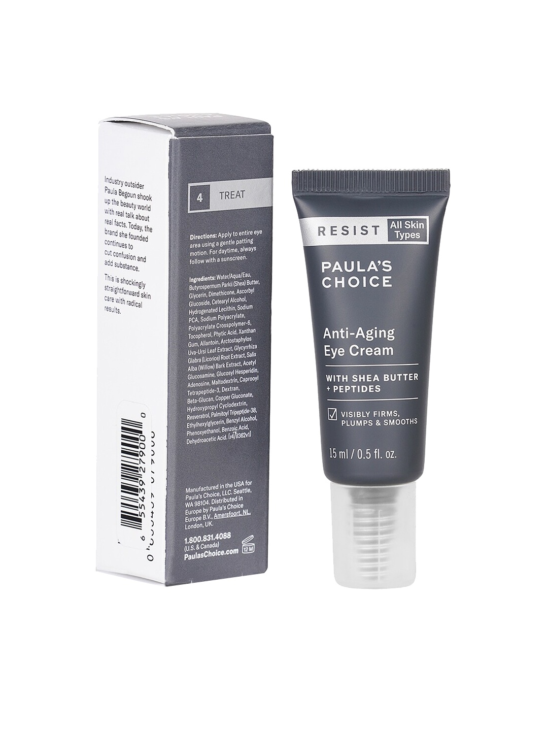 

Paulas Choice Resist Anti-Aging Eye Cream with Shea Butter & Peptides - 15 ml, Grey