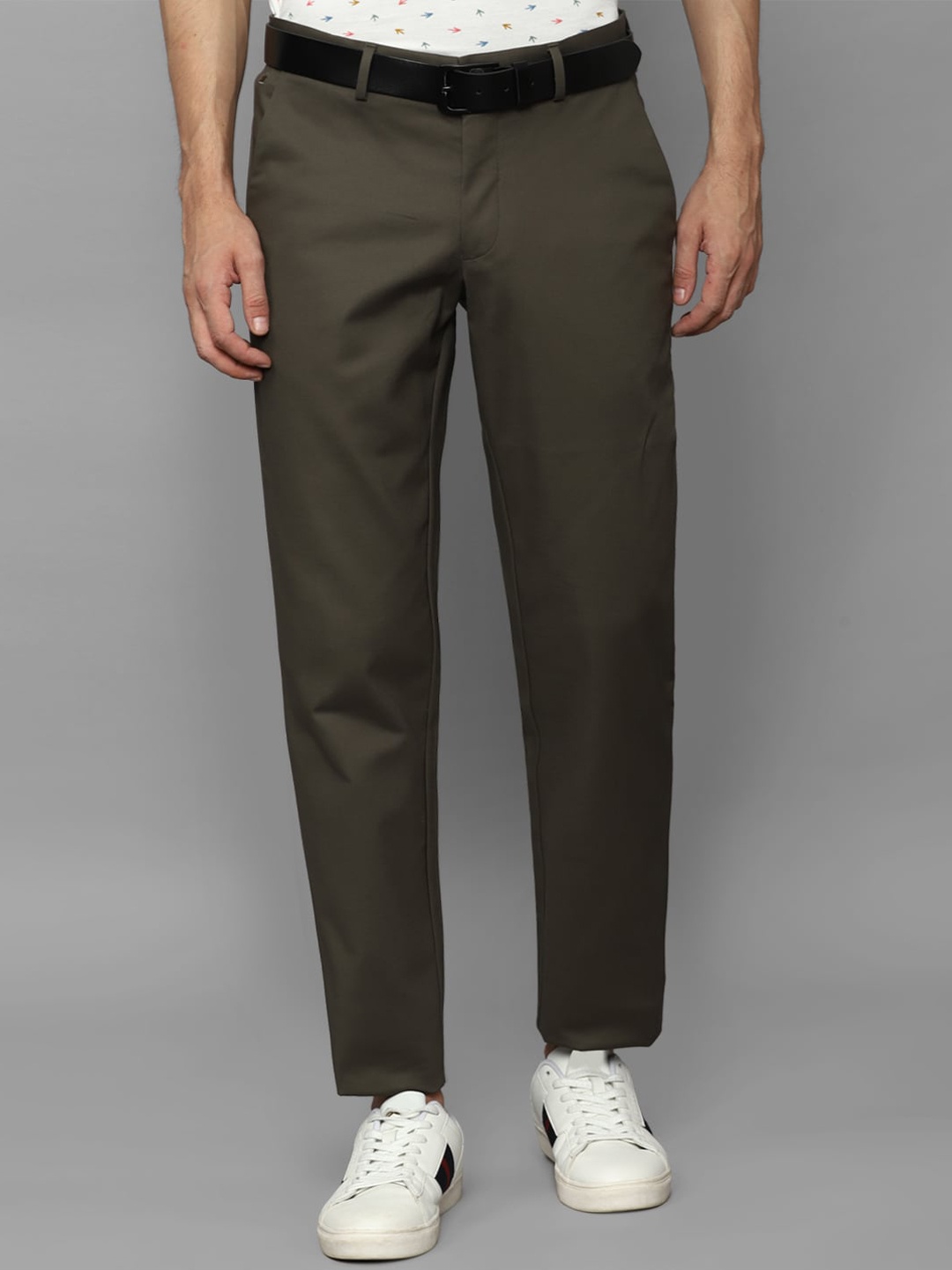 

Louis Philippe Men Mid Rise Plain Slim Fit Trousers, Olive