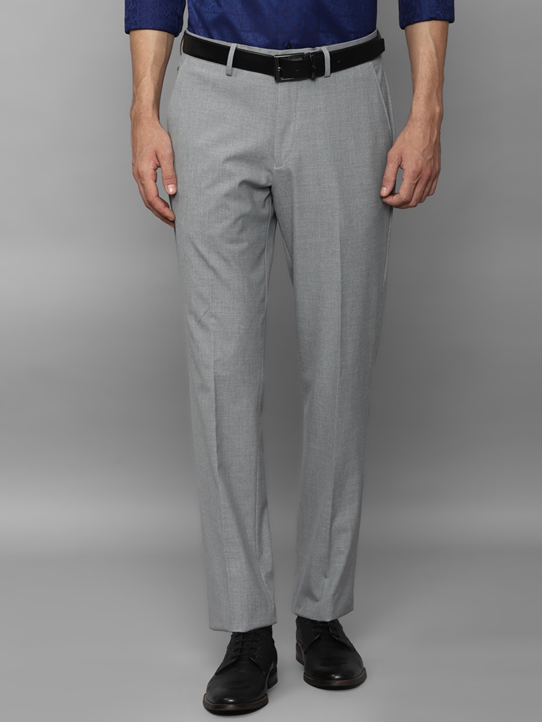 

Louis Philippe Men Mid Rise Plain Slim Fit Formal Trousers, Grey