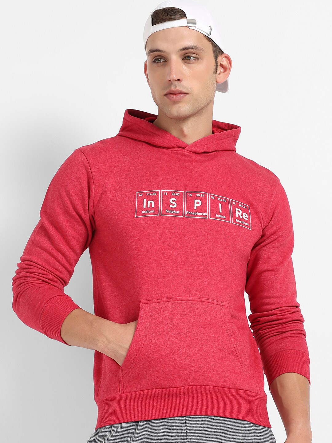 

Campus Sutra Typography Printed Hooded Cotton Pullover Sweatshirt, Red