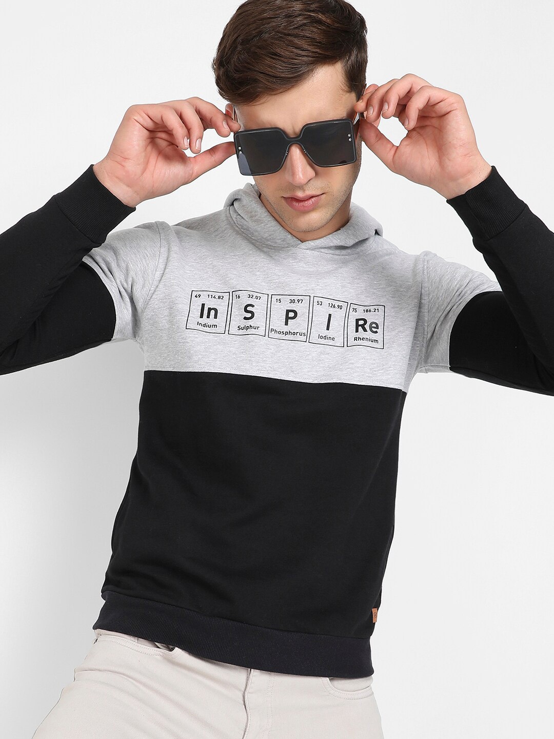 

Campus Sutra Colourblocked Cotton Hooded Pullover Sweatshirt, Black
