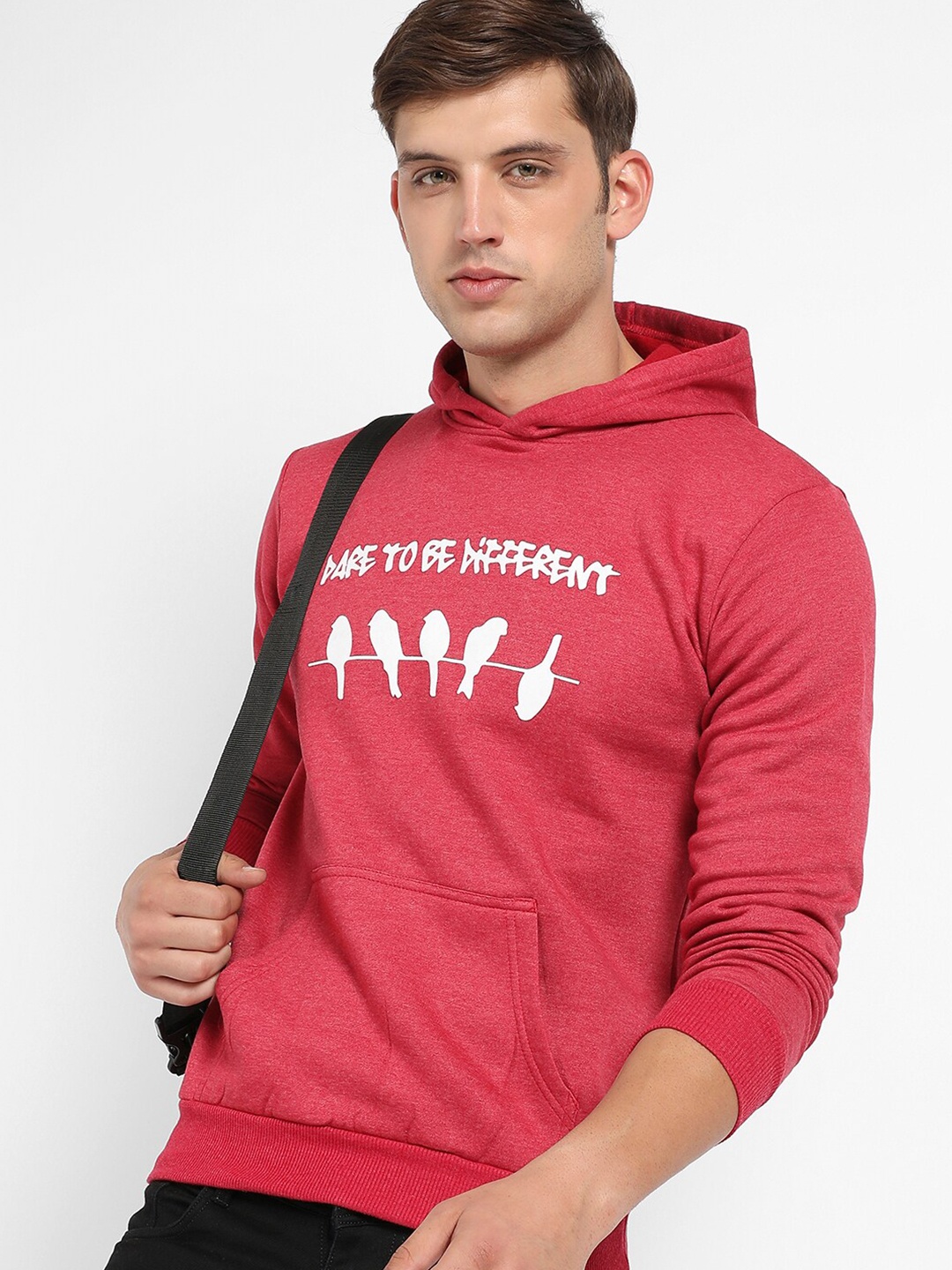 

Campus Sutra Typographic Printed Hooded Cotton Pullover Sweatshirt, Red