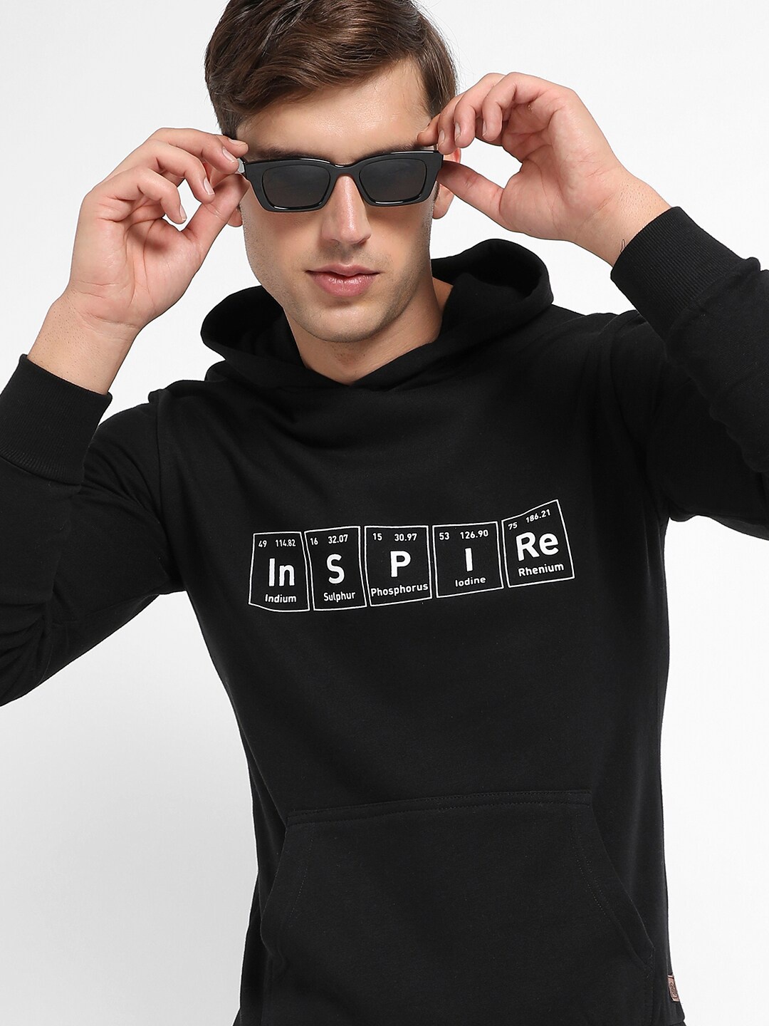 

Campus Sutra Typography Printed Hooded Pullover Cotton Sweatshirt, Black