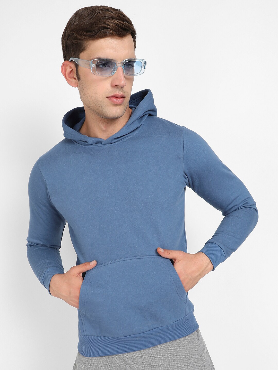 

Campus Sutra Hooded Cotton Pullover Sweatshirt, Blue