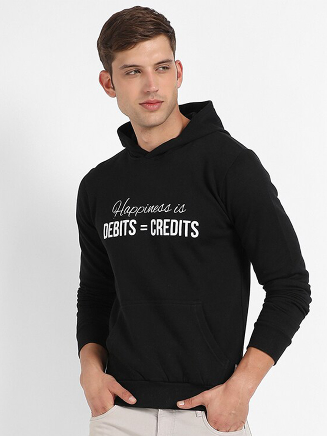 

Campus Sutra Typographic Printed Hooded Cotton Pullover Sweatshirt, Black
