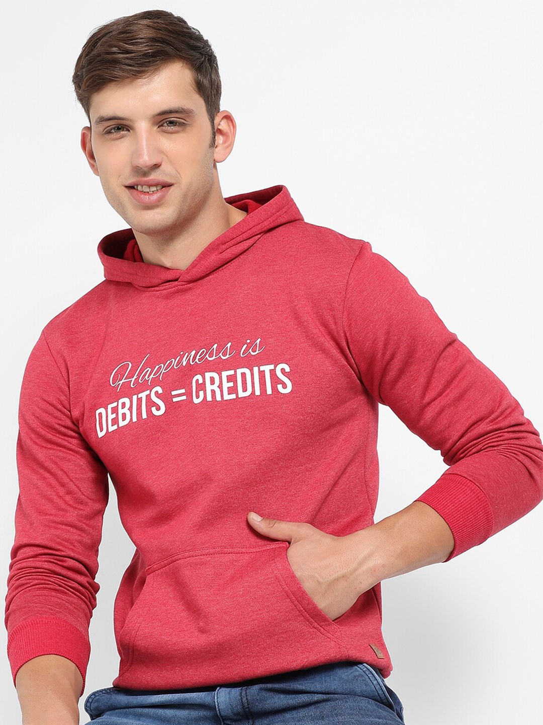 

Campus Sutra Typography Printed Hooded Cotton Pullover Sweatshirt, Red