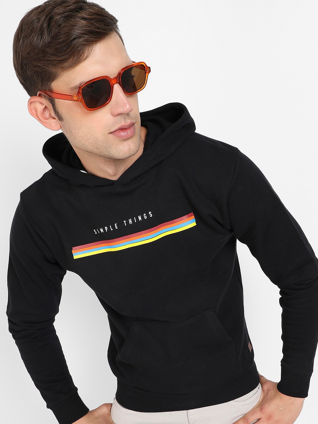 

Campus Sutra Graphic Printed Hooded Cotton Pullover Sweatshirt, Black