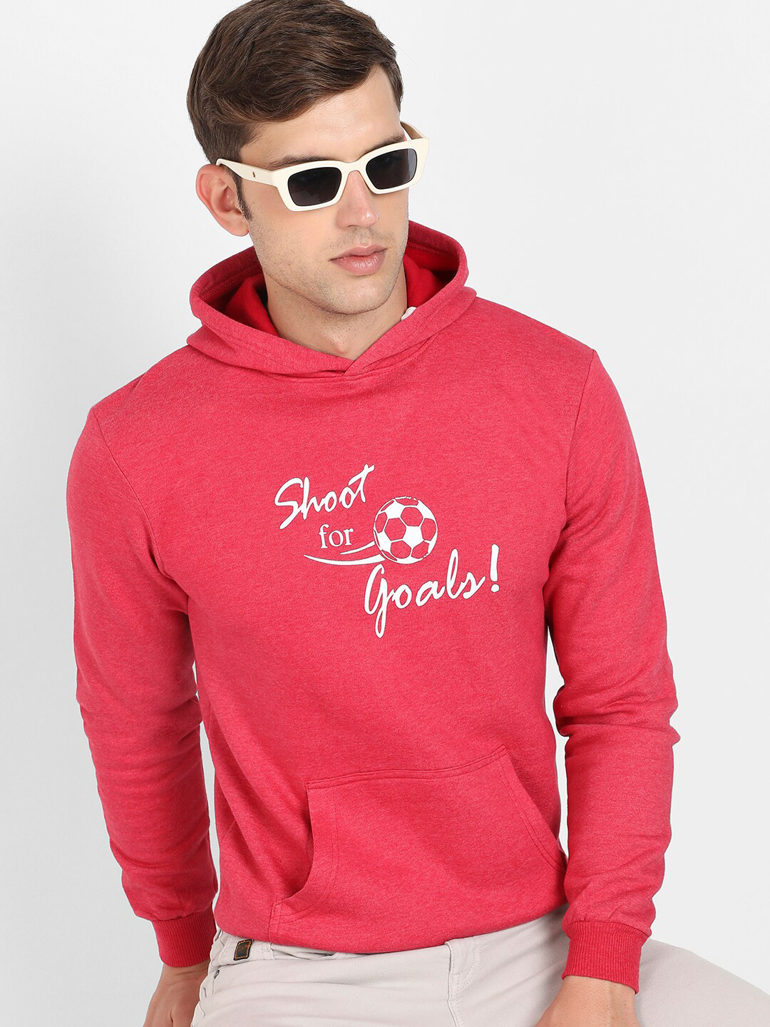 

Campus Sutra Typography Printed Hooded Cotton Pullover Sweatshirt, Red