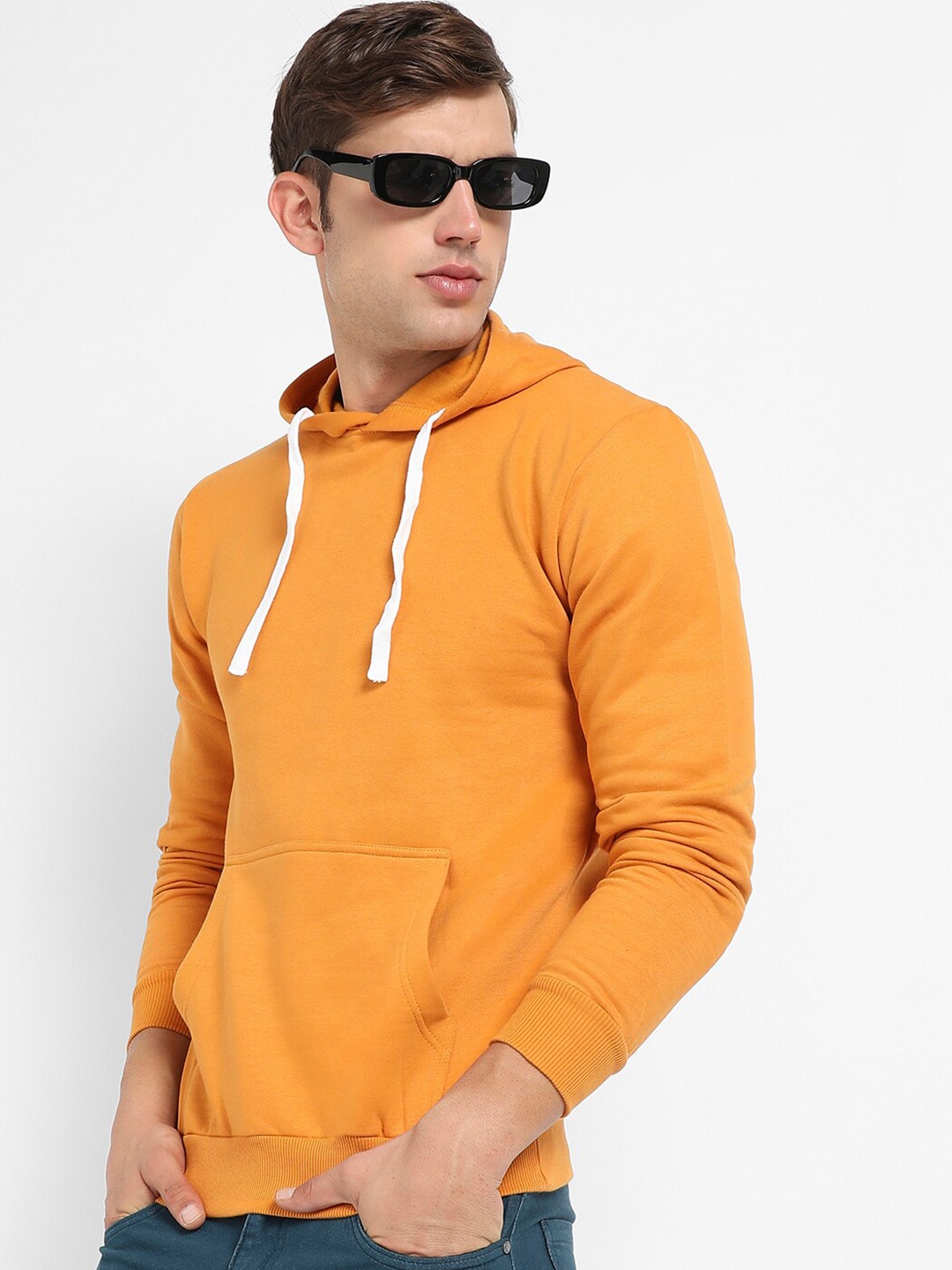 

Campus Sutra Hooded Cotton Pullover Sweatshirt, Mustard