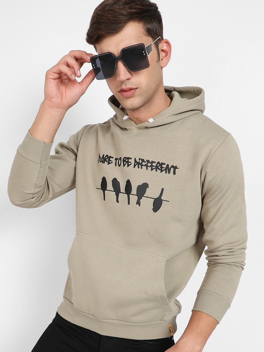 

Campus Sutra Typography Printed Hooded Pullover, Olive