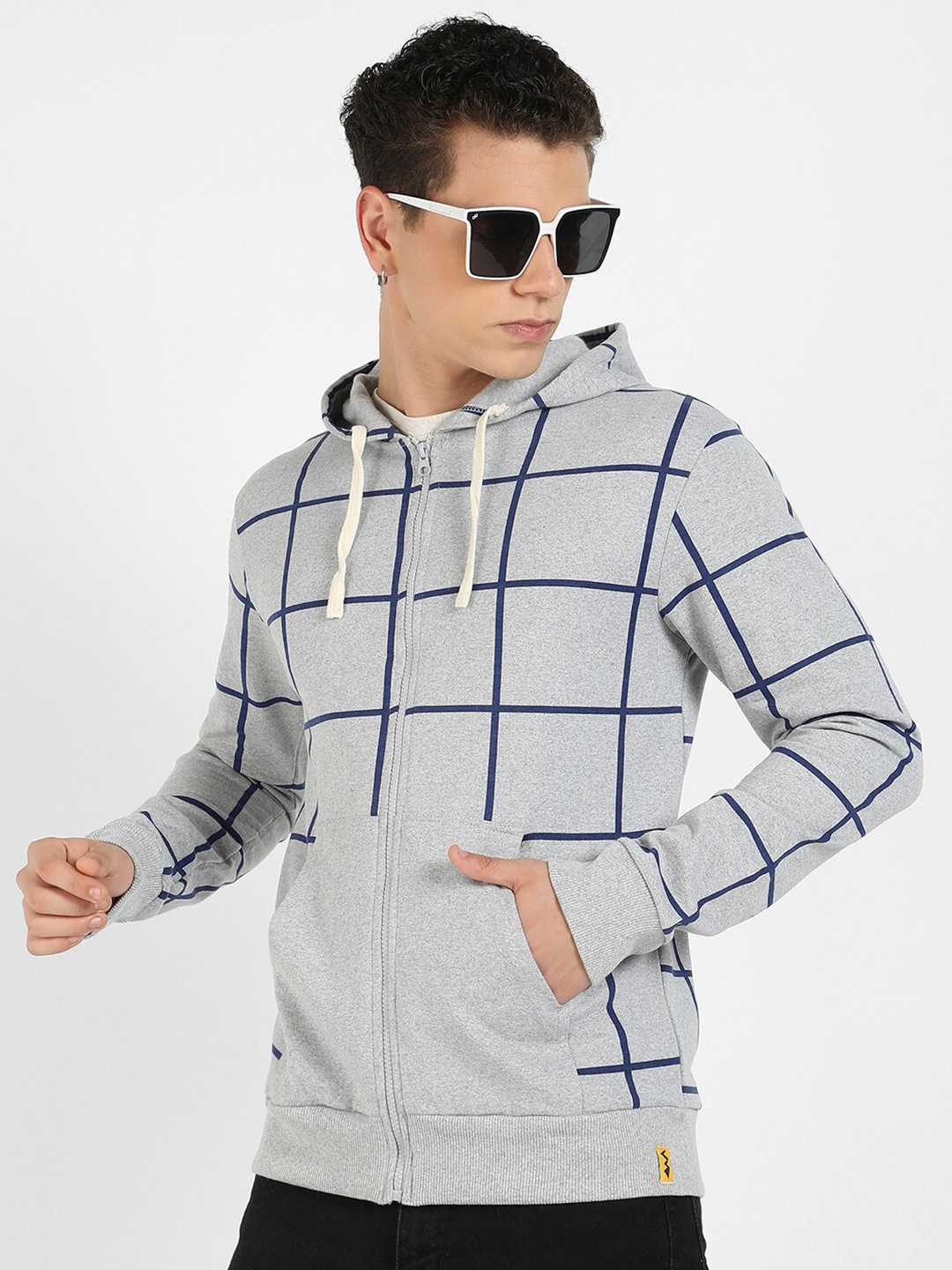 

Campus Sutra Checked Cotton Sweatshirt, Grey