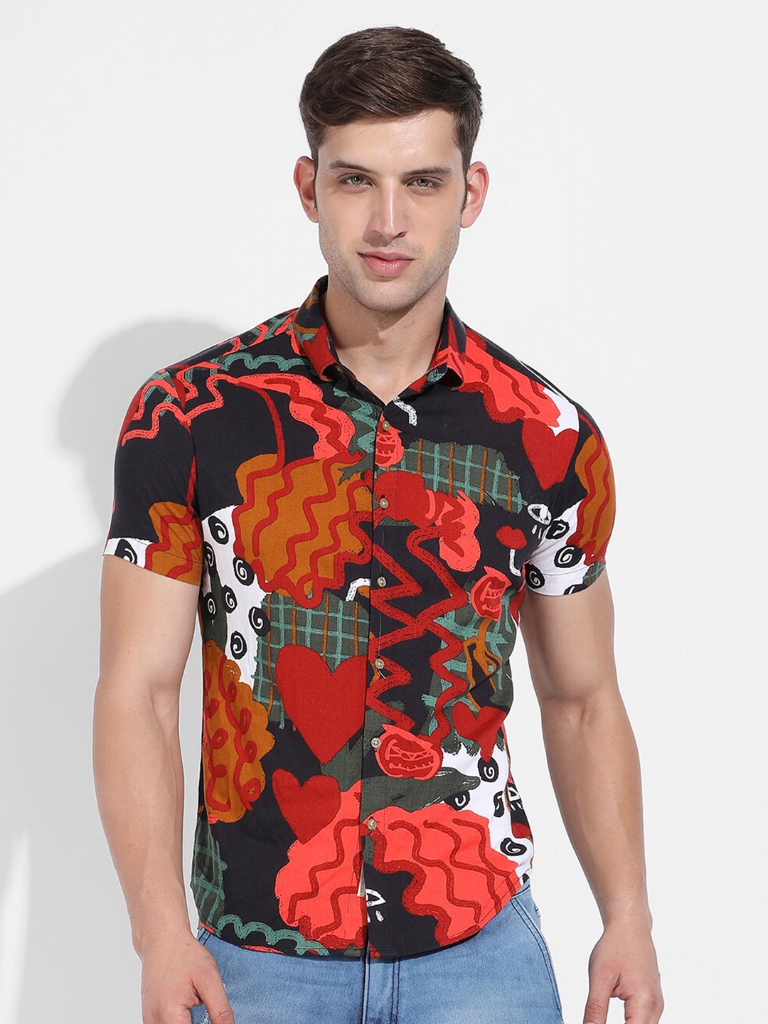

Campus Sutra Classic Abstract Printed Casual Shirt, Black