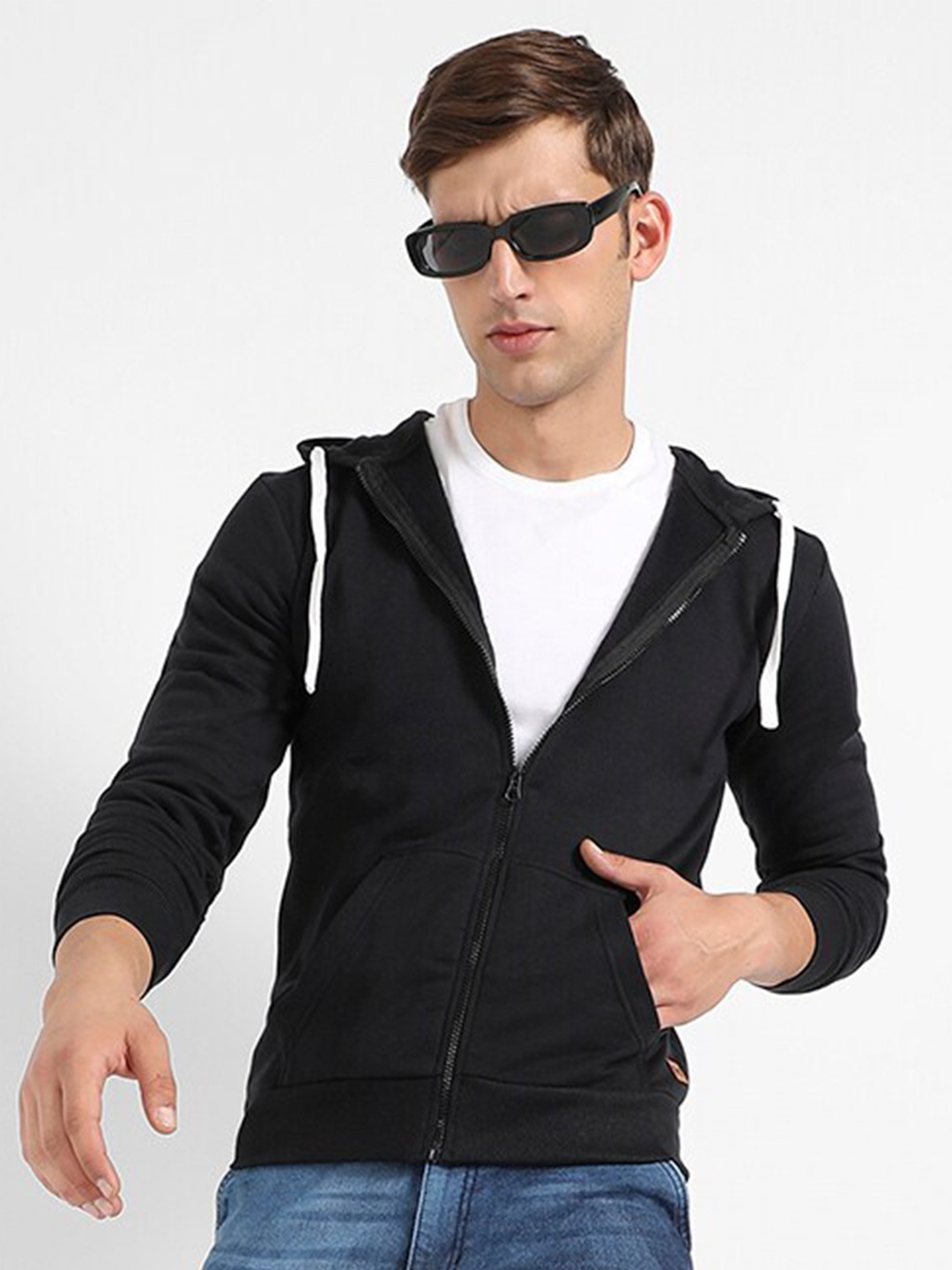 

Campus Sutra Hooded Cotton Sweatshirt, Black