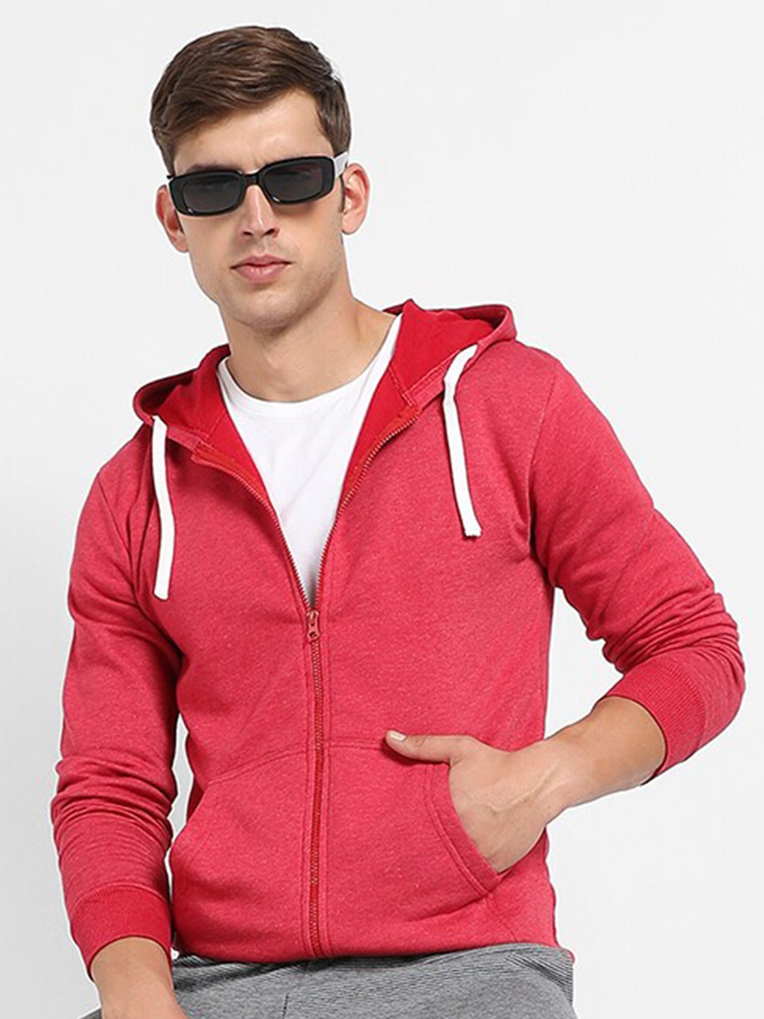 

Campus Sutra Hooded Front-Open Sweatshirt, Red