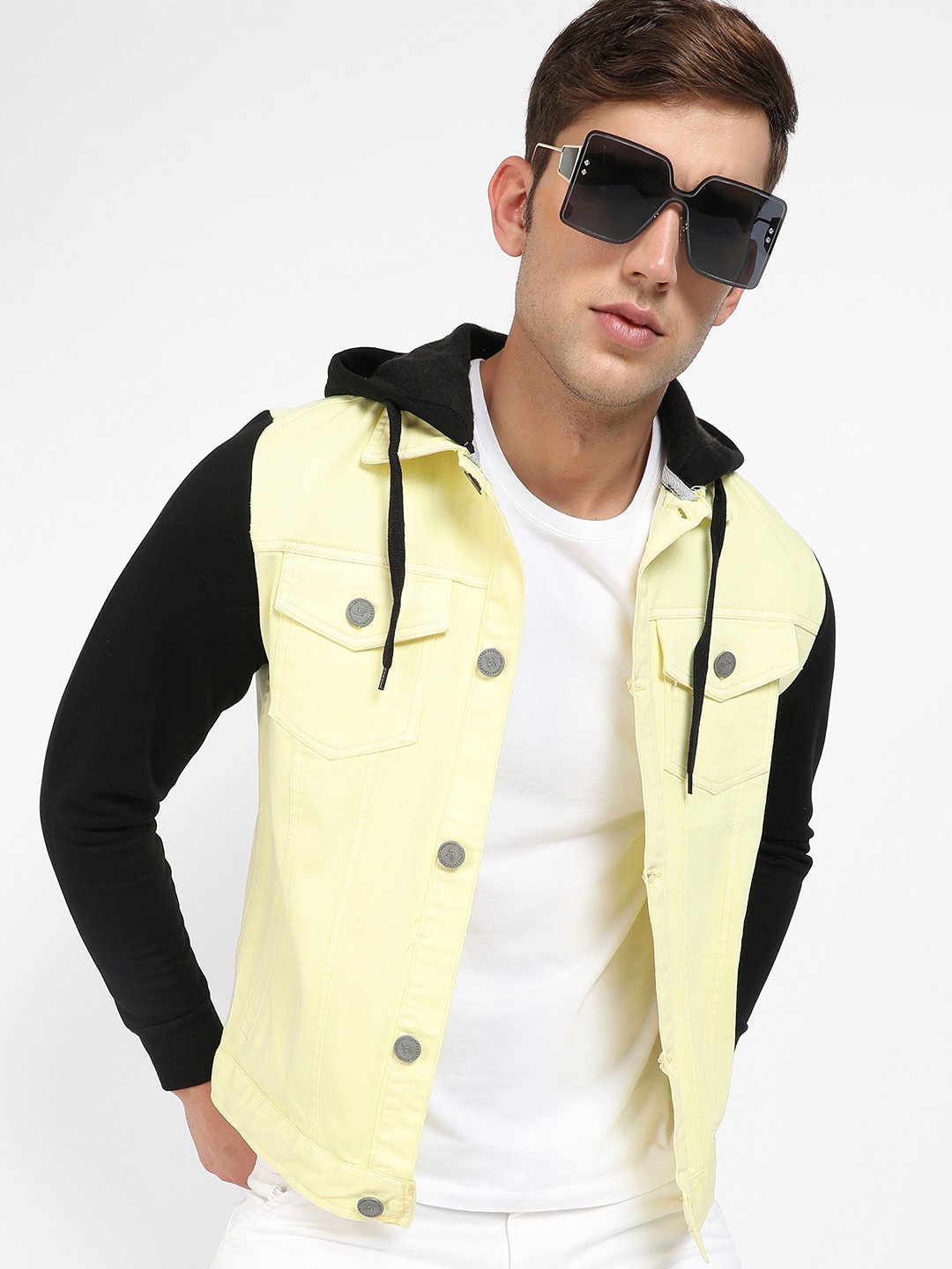 

Campus Sutra Colourblocked Windcheater Denim Jacket, Black