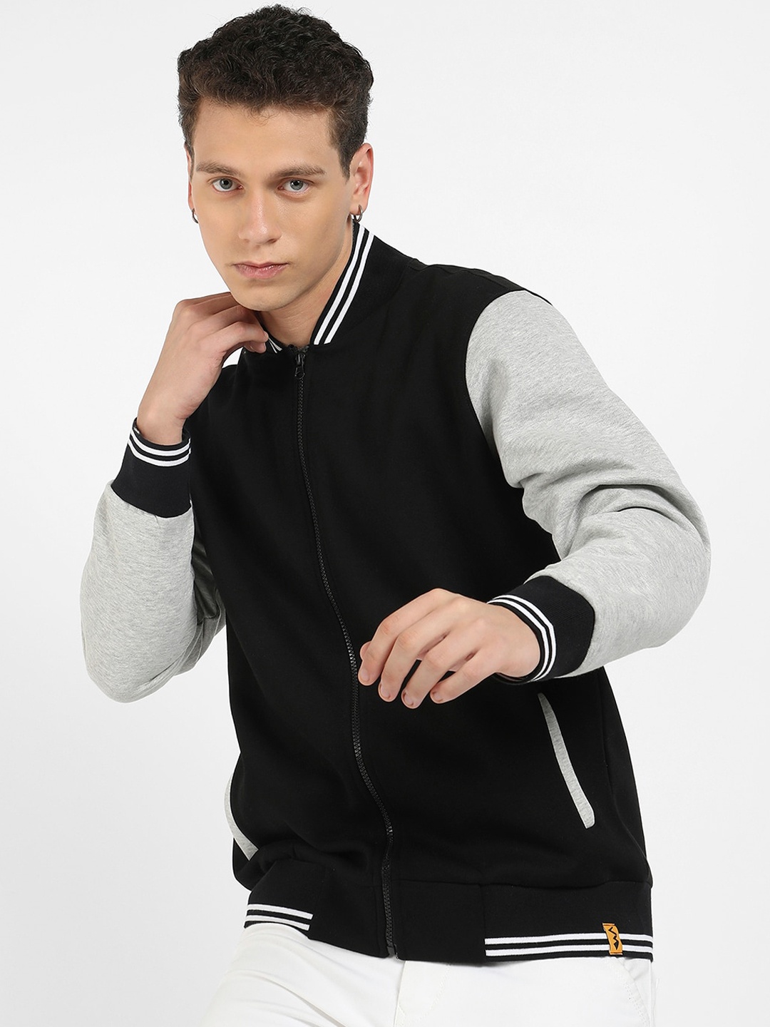 

Campus Sutra Colourblocked Windcheater Outdoor Bomber Jacket, Black