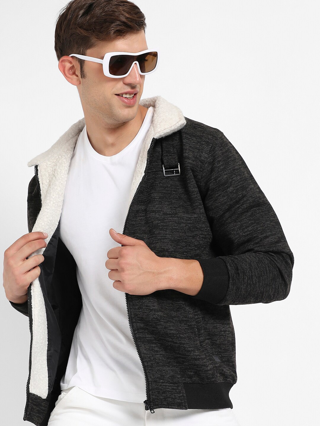 

Campus Sutra Windcheater Bomber Jacket With Fleece Detail, Grey