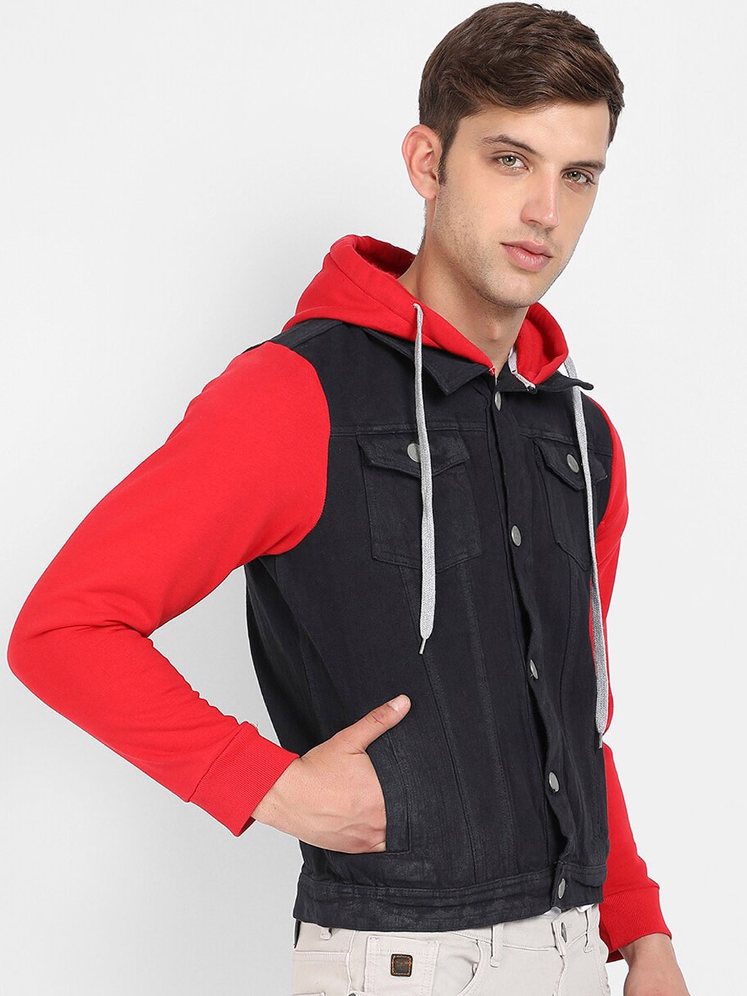 

Campus Sutra Hooded Windcheater Outdoor Jacket with Patchwork, Black