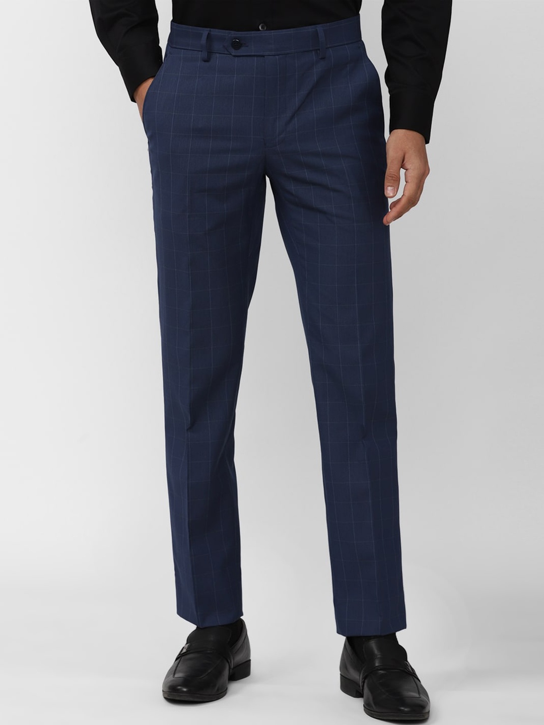 

Peter England Men Checked Slim Fit Formal Trousers, Navy blue