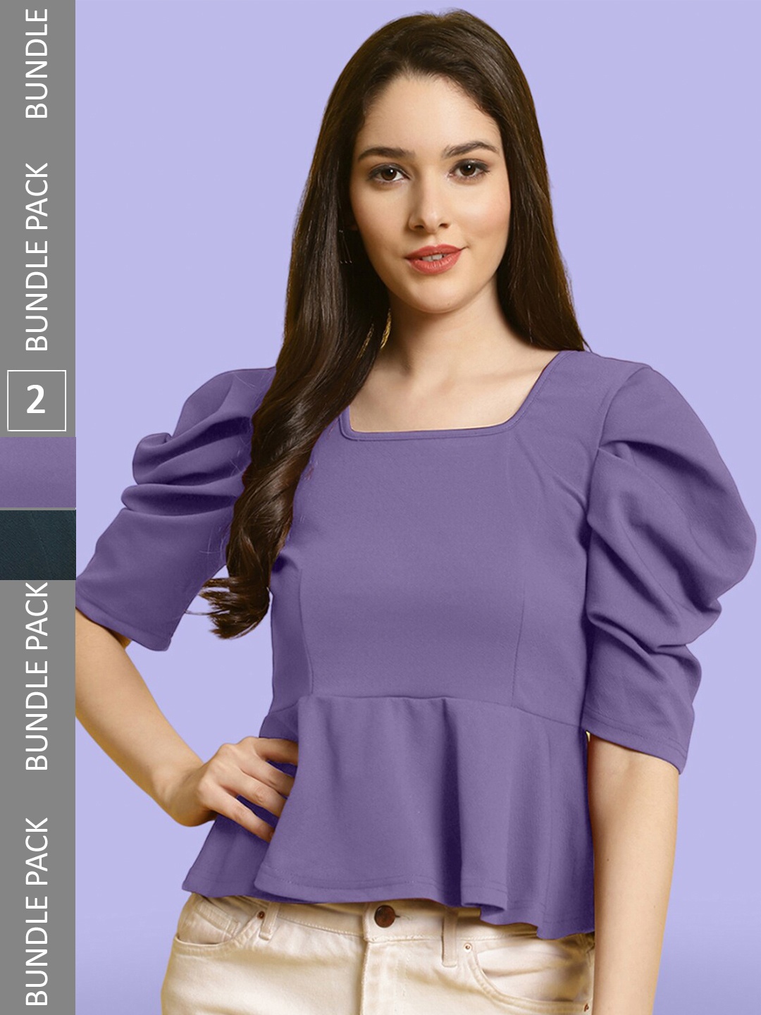 

BAESD Pack Of 2 Sweetheart Neck Puff Sleeve Wrap Top, Purple
