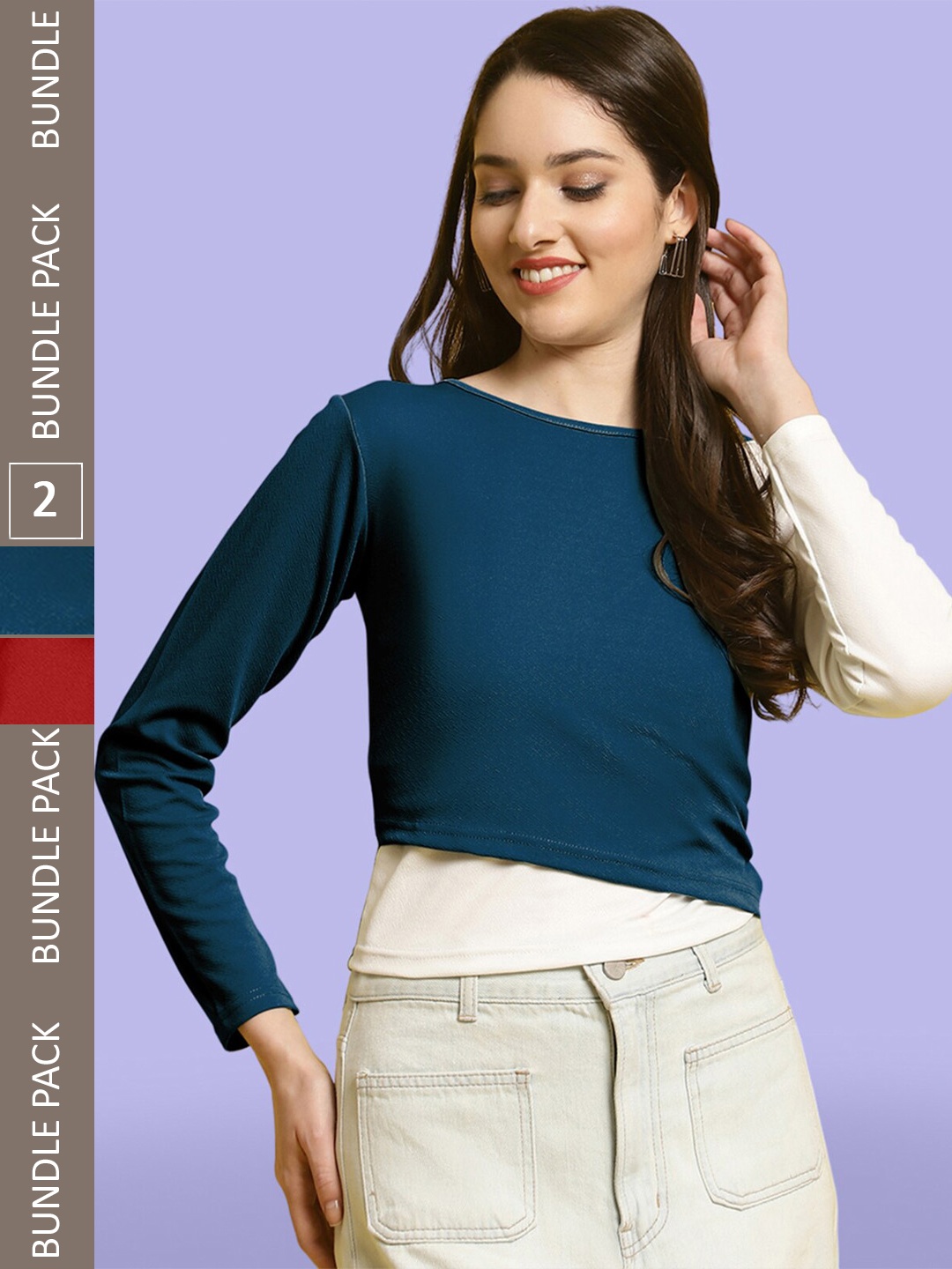 

BAESD Pack Of 2 Colourblocked Regular Tops, Teal