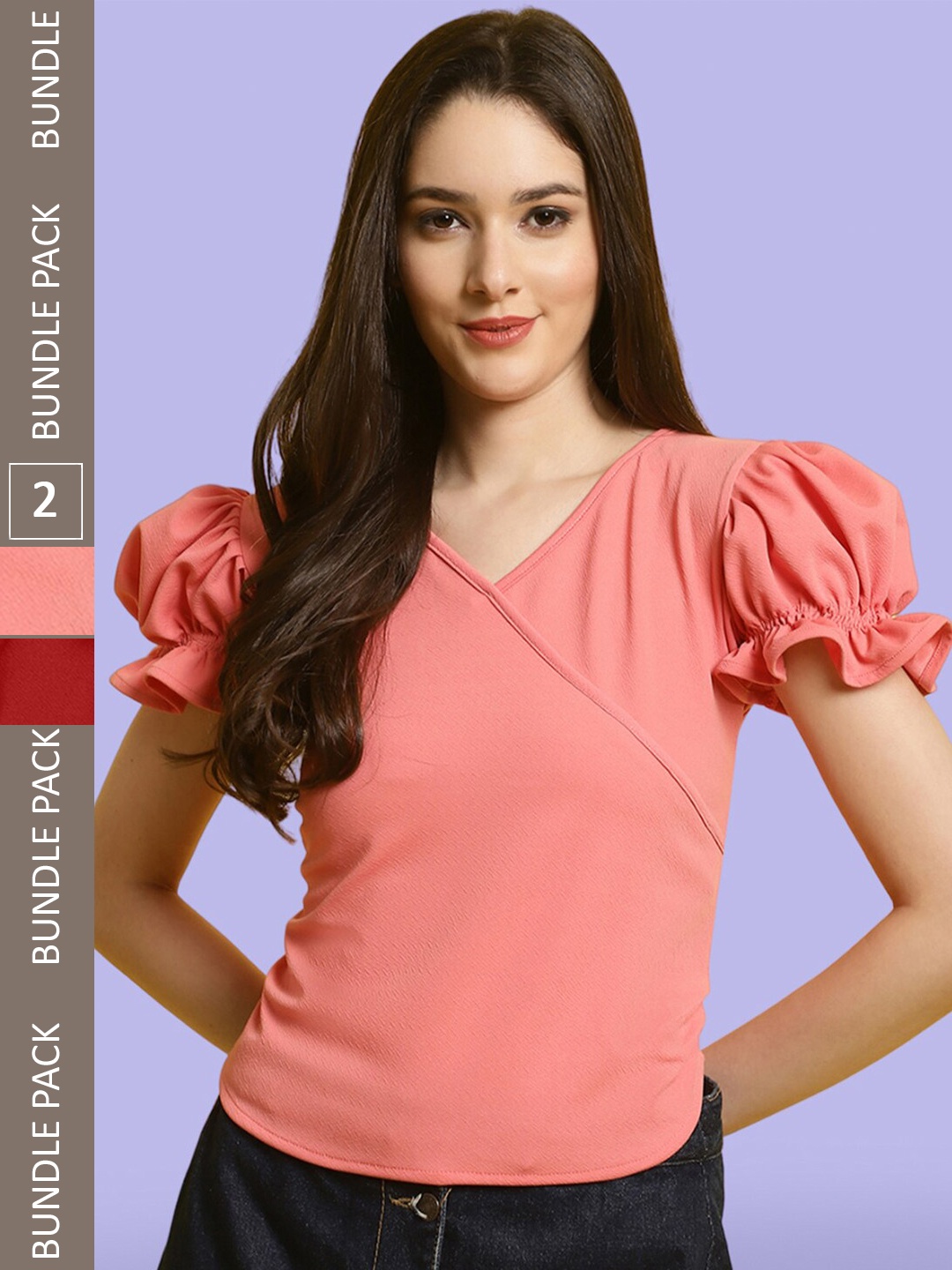 

BAESD Pack Of 2 Puff Sleeves Top, Peach