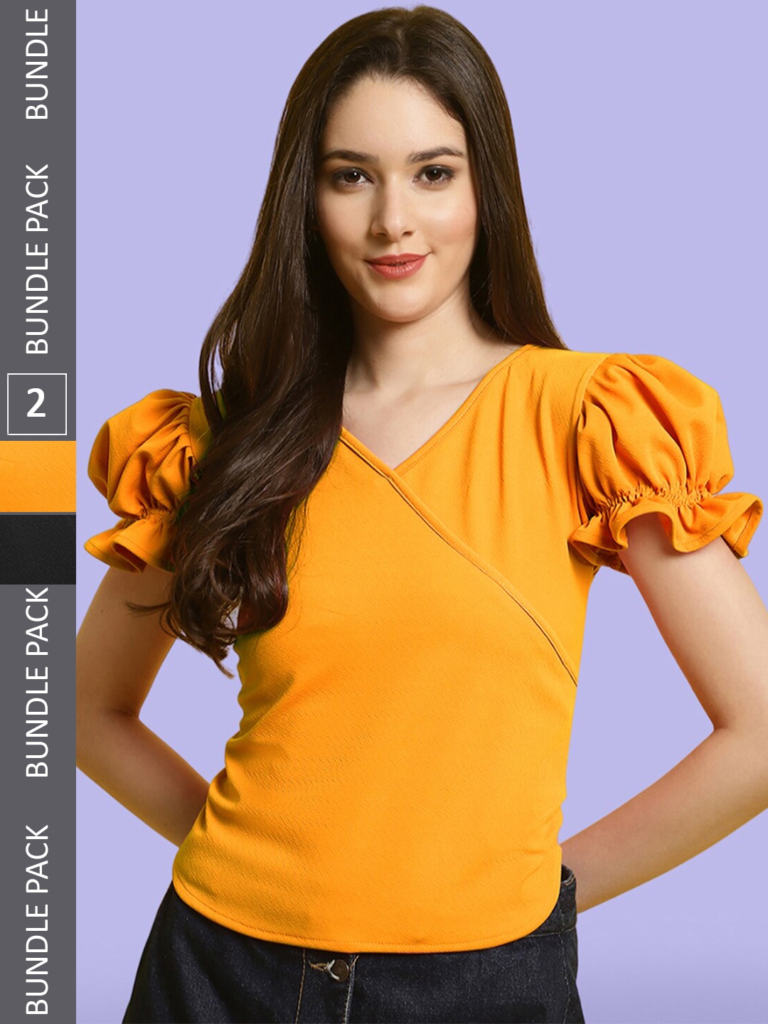 

BAESD Pack of 2 Puff Sleeves Tops, Yellow