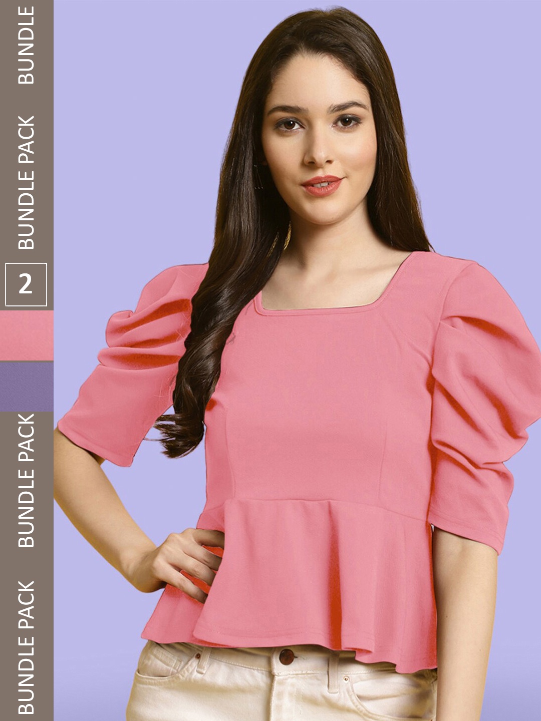 

BAESD Pack Of 2 Puff Sleeves Top, Pink