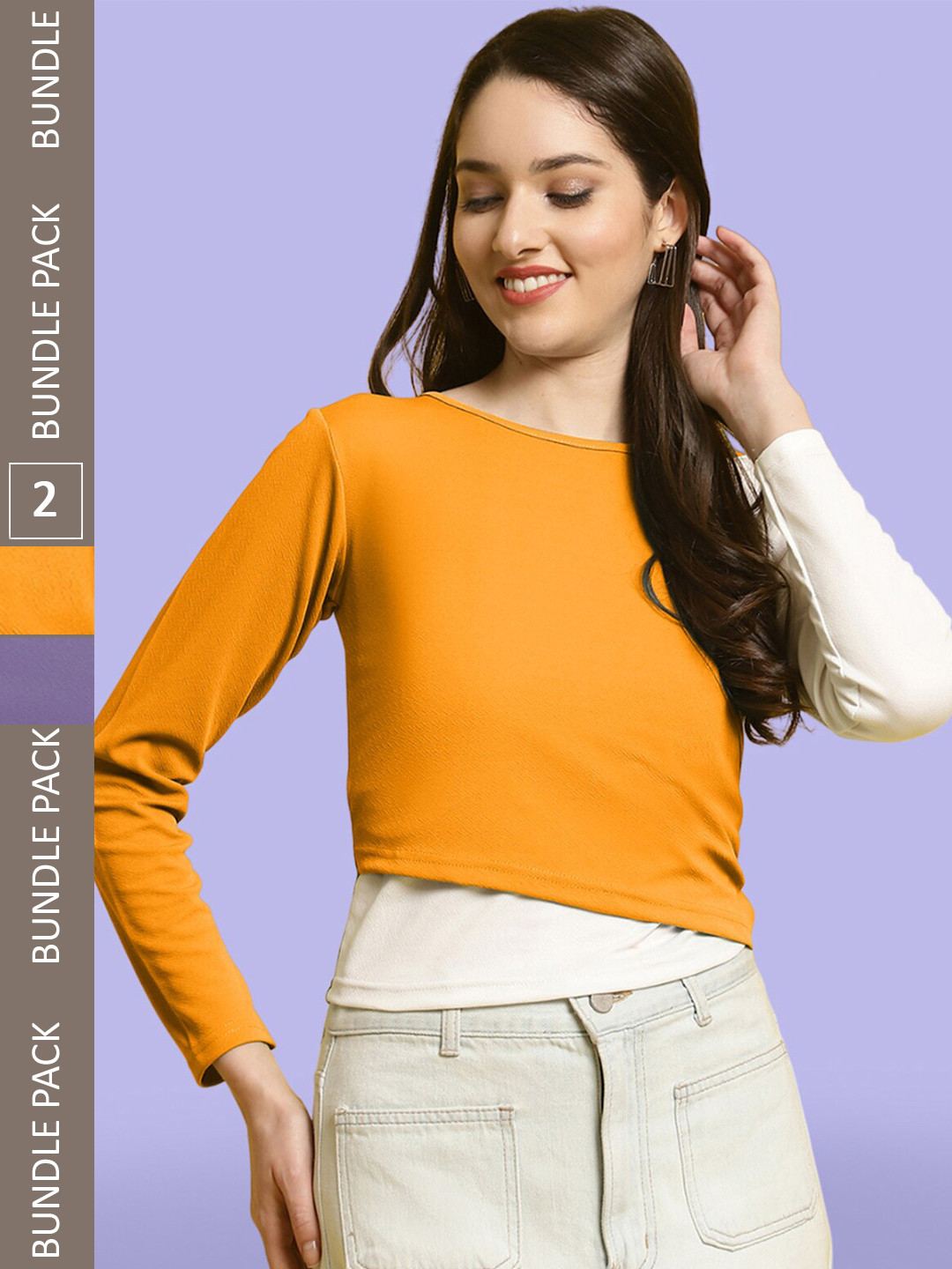 

BAESD Pack Of 2 Colourblocked Regular Tops, Mustard