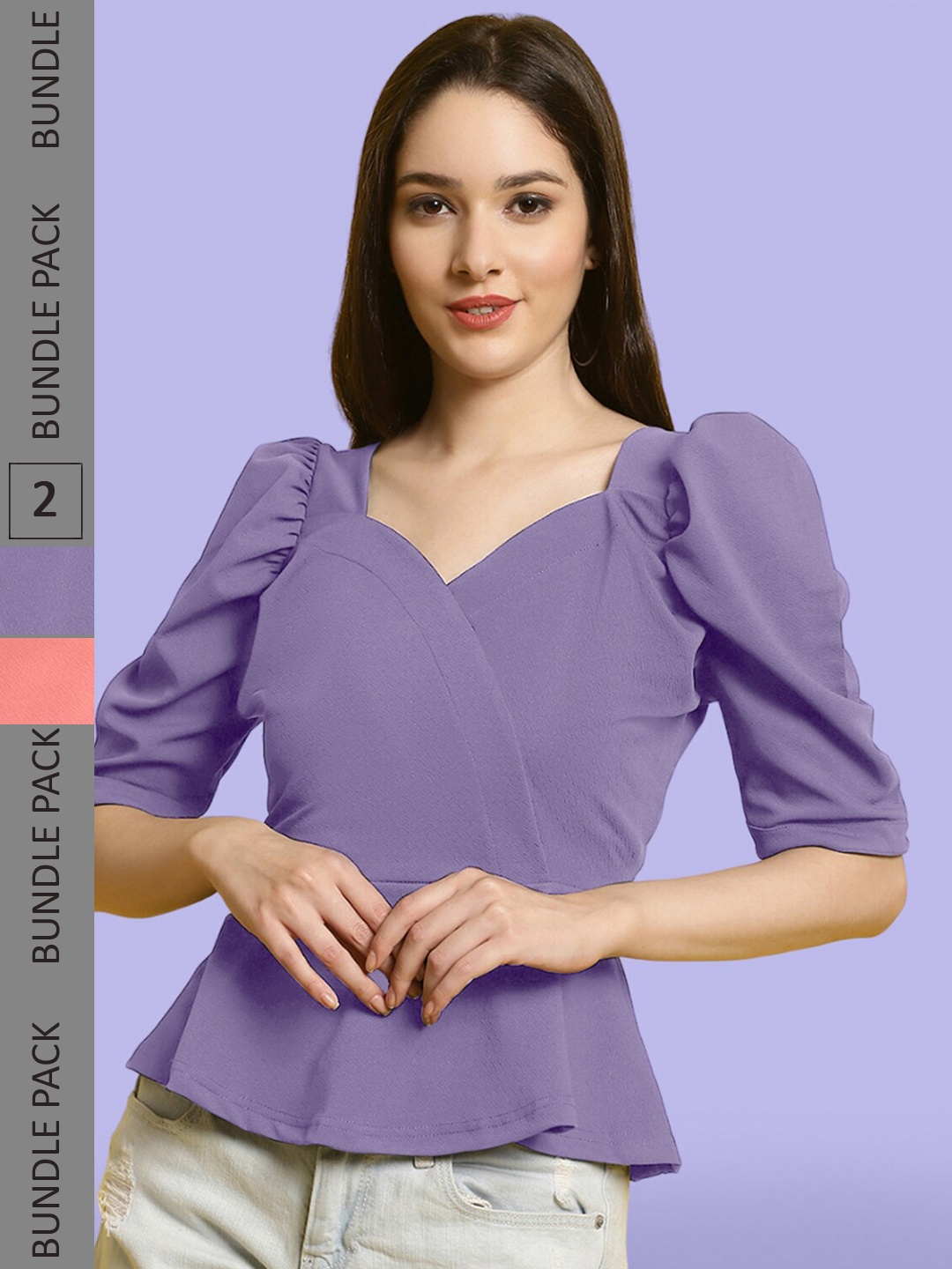 

BAESD Pack Of 2 Sweetheart Neck Wrap Top, Purple