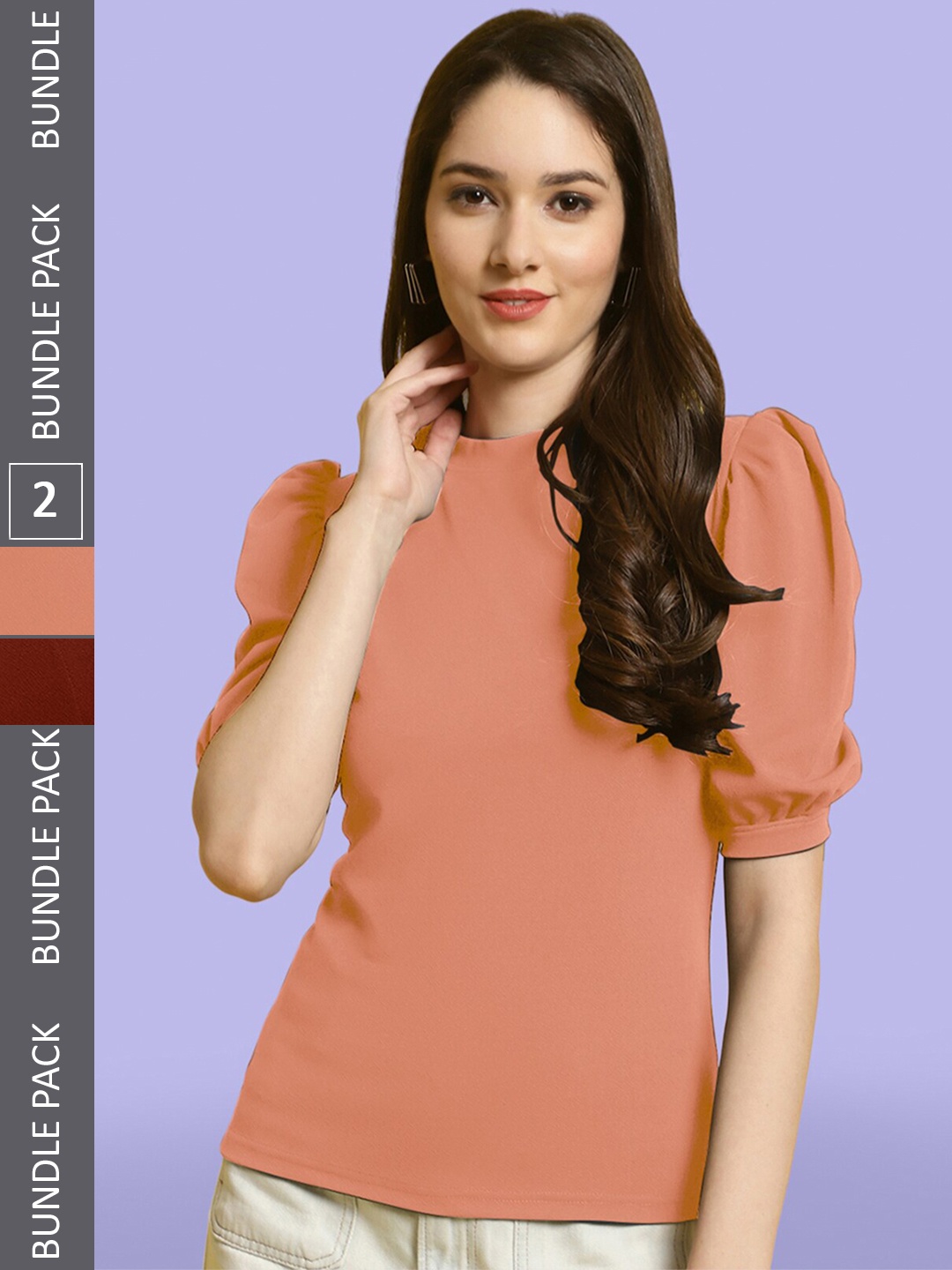 

BAESD Pack Of 2 Sweetheart Neck Puff Sleeve Wrap Top, Peach