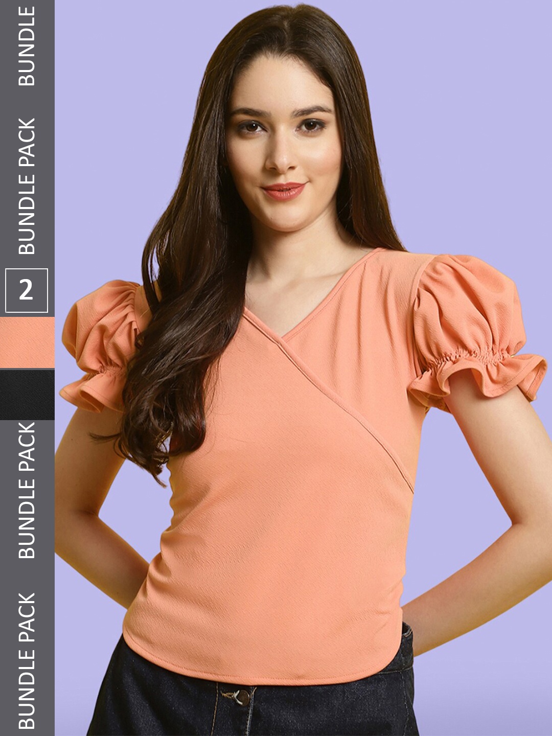 

BAESD Pack Of 2 Puff Sleeves Tops, Peach