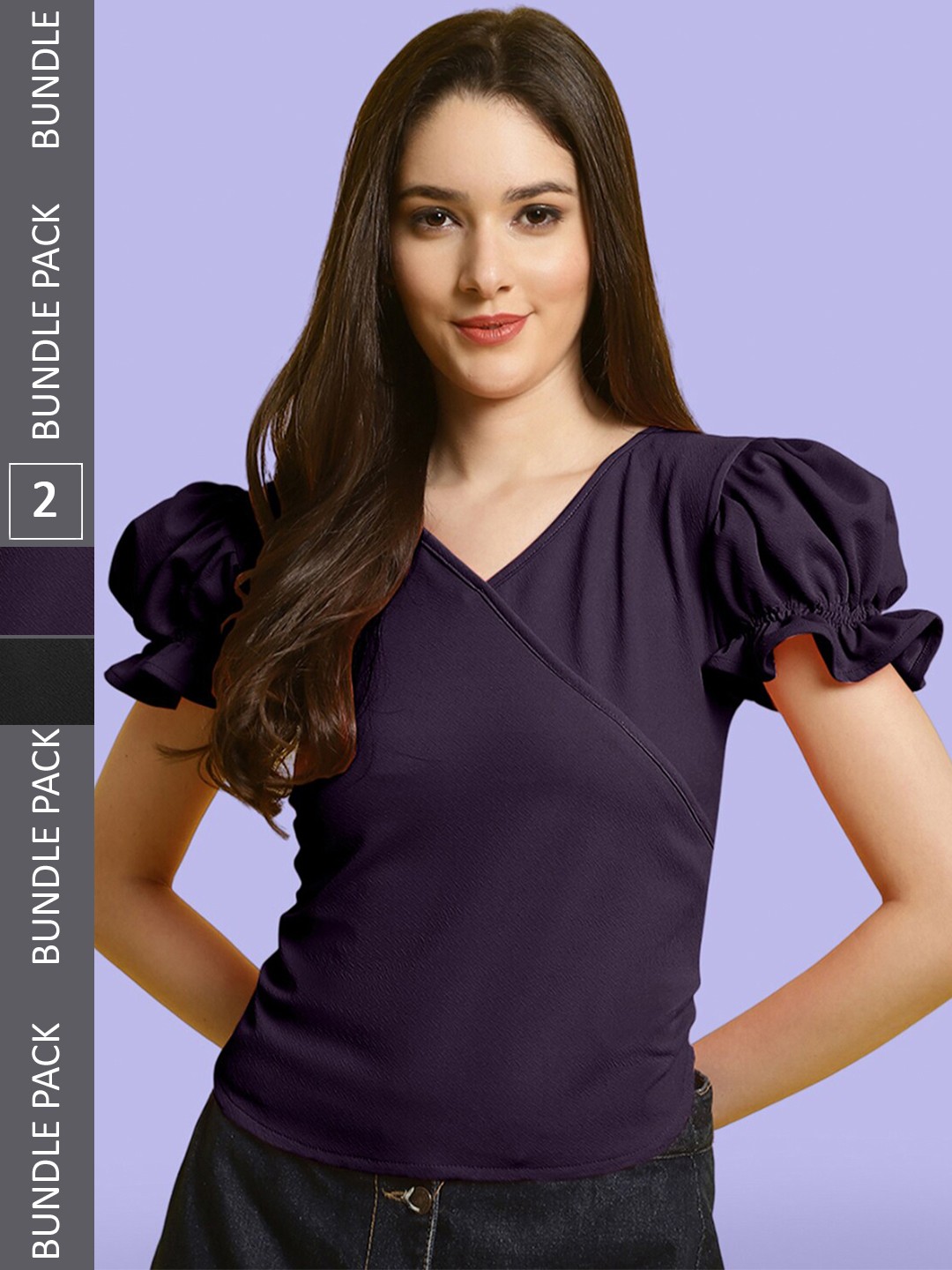 

BAESD Pack of 2 Puff Sleeves Tops, Purple