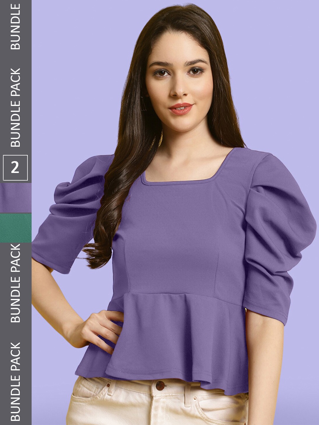 

BAESD Pack of 2 Sweetheart Neck Puff Sleeve Wrap Top, Purple