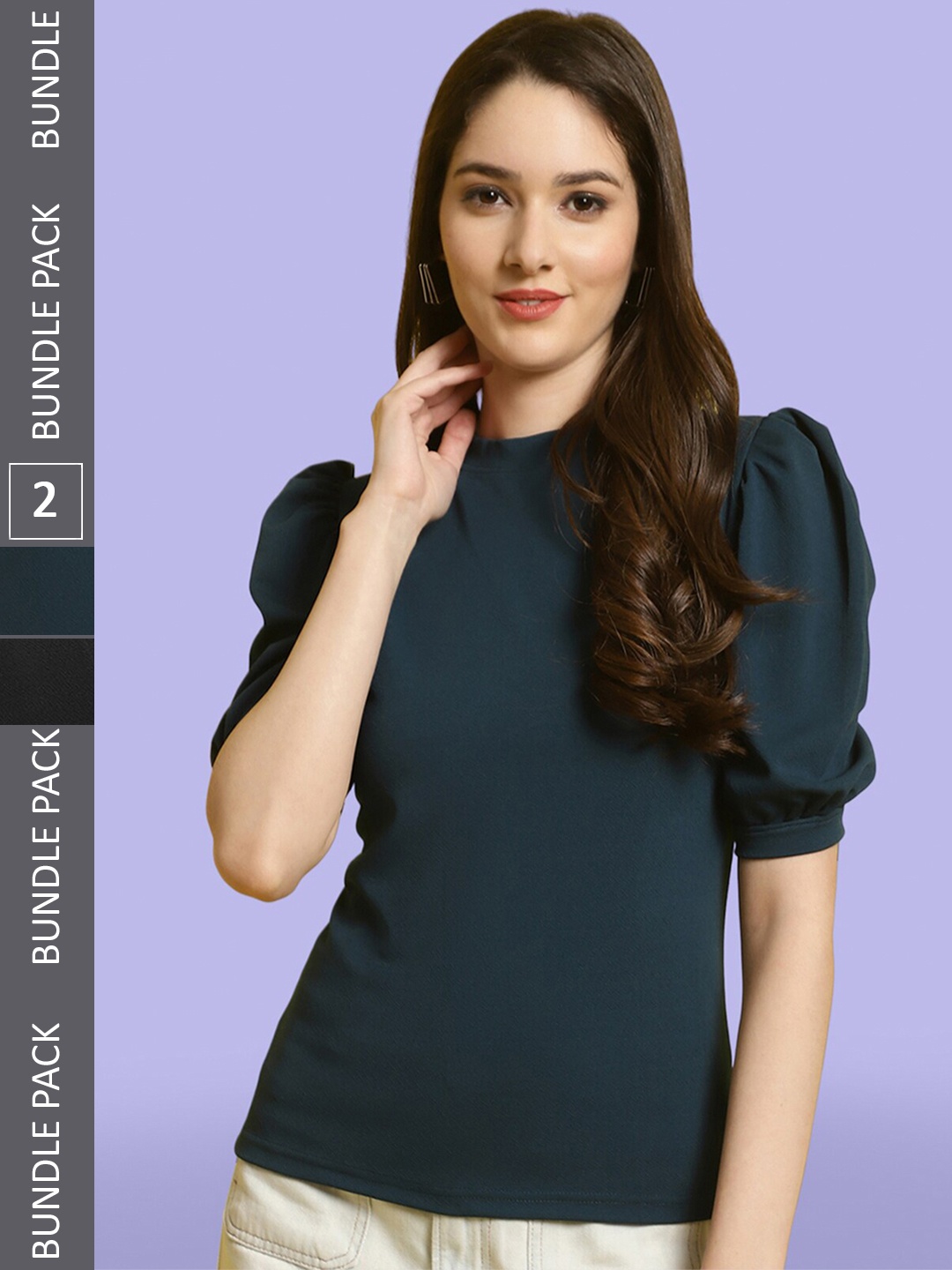 

BAESD Pack Of 2 Puff Sleeves Regular Tops, Black