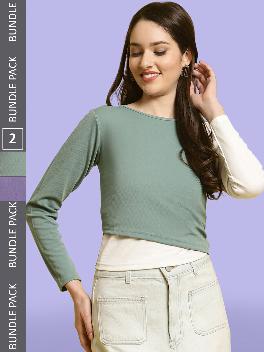 

BAESD Pack Of 2 Puff Sleeves Wrap Top, Green