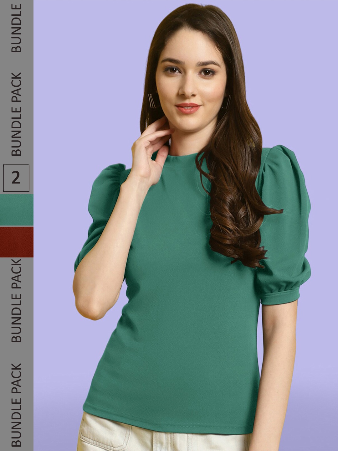 

BAESD Pack Of 2 Puff Sleeves Tops, Green