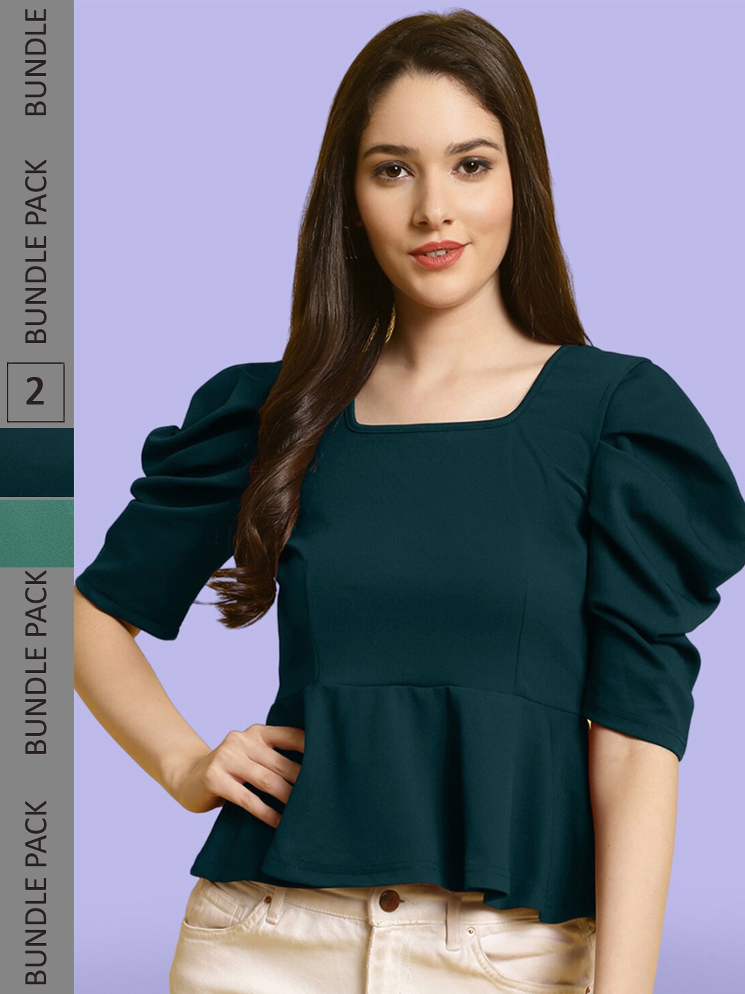 

BAESD Pack of 2 Sweetheart Neck Puff Sleeve Peplum Top, Multi