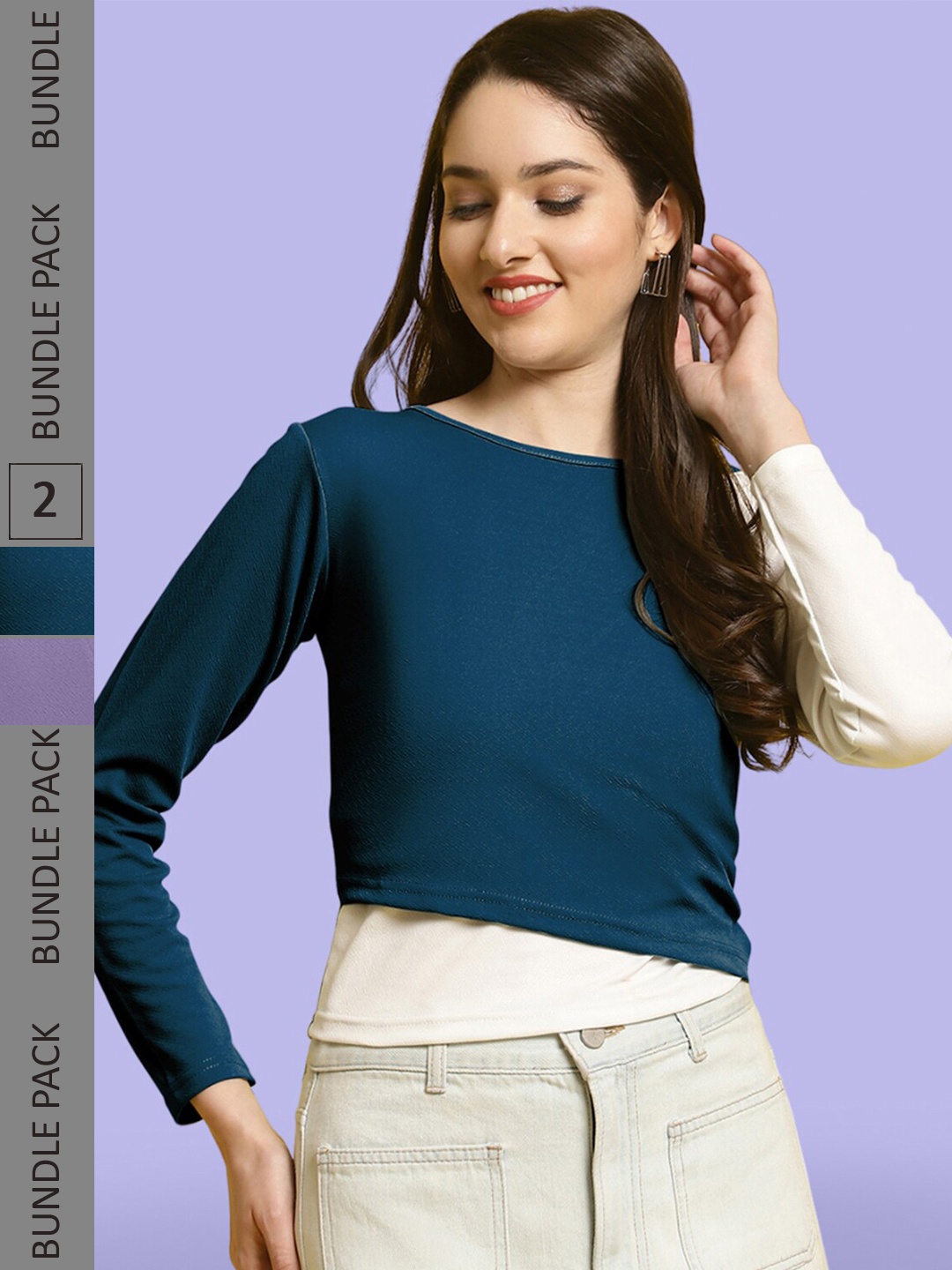 

BAESD Pack Of 2 Puff Sleeves Peplum Top, Blue