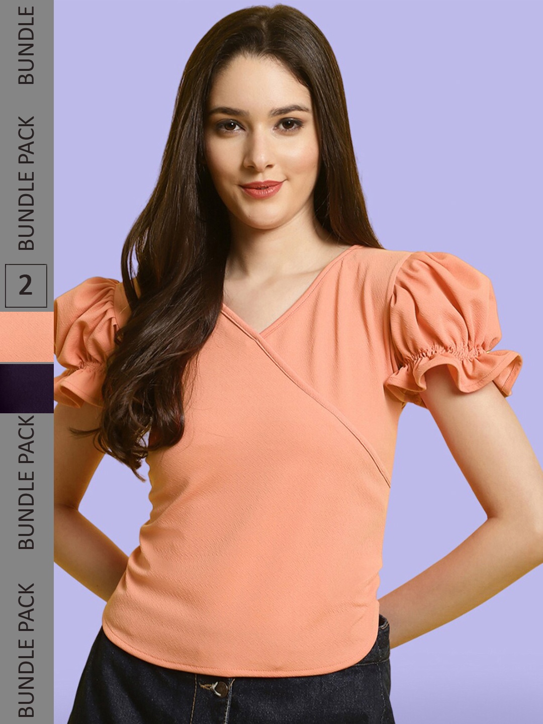

BAESD Pack of 2 Puff Sleeves Tops, Peach