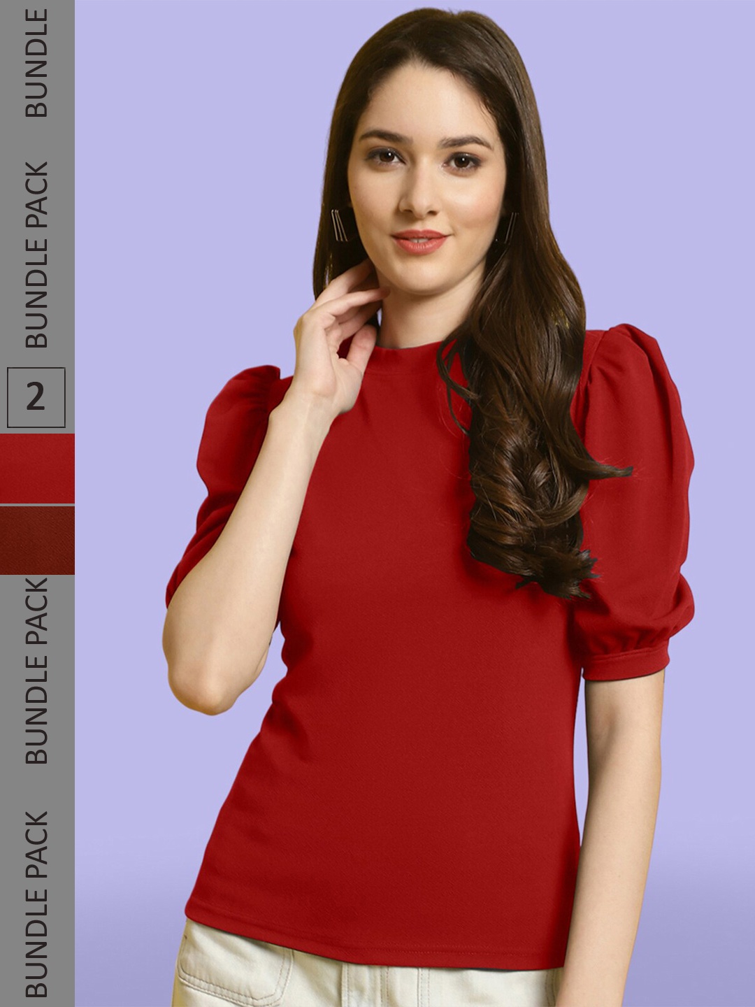 

BAESD Pack of 2 Puff Sleeves Tops, Red