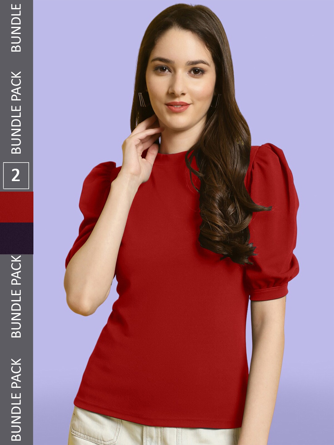 

BAESD Pack Of 2 Puff Sleeves Casual Top, Maroon