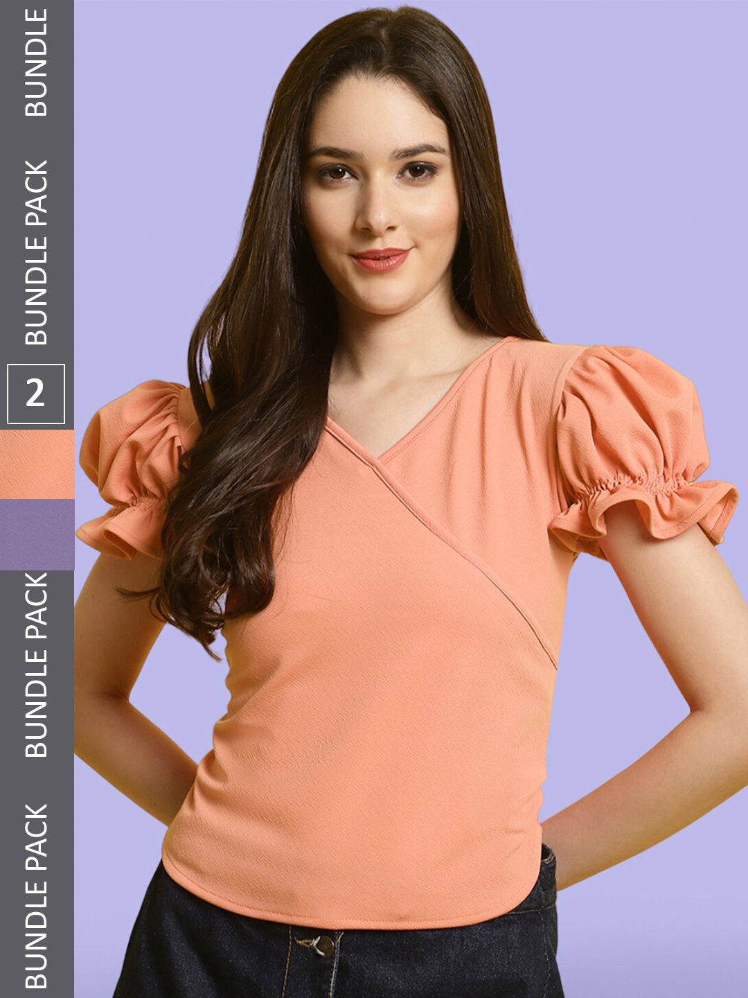 

BAESD Pack Of 2 Puff Sleeves Top, Peach